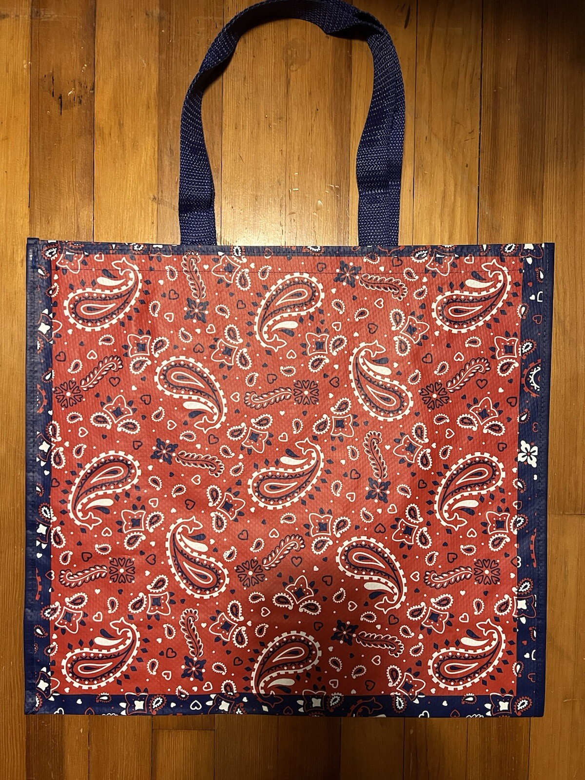 Shopping Tote Gift Bag RED BANDANNA Paisley Red White 💙 Blue HEARTS TJX NEW❗️