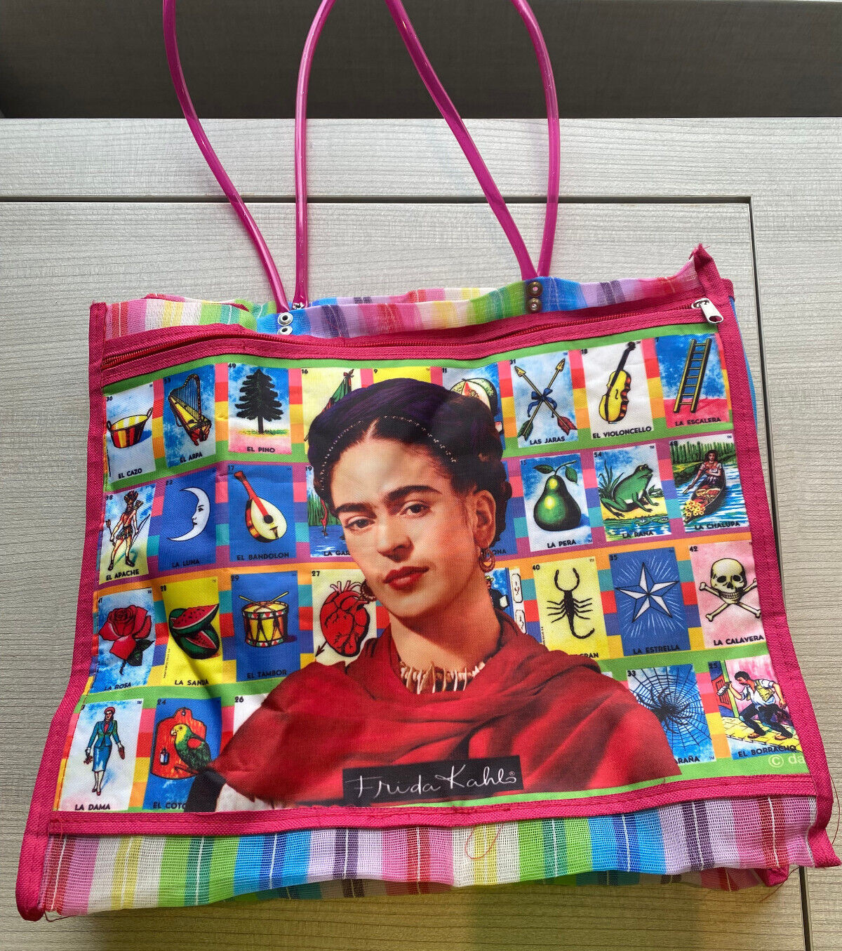 Frida Kahlo Mexican Loteria Mesh Bag Bolsa De Maya Mexicana De Frida Kahlo