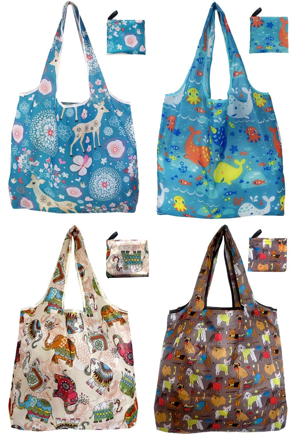 Foldable Reusable Grocery Bags, 4 Pack Large Shopping Tote Bags, Durable & Ma…