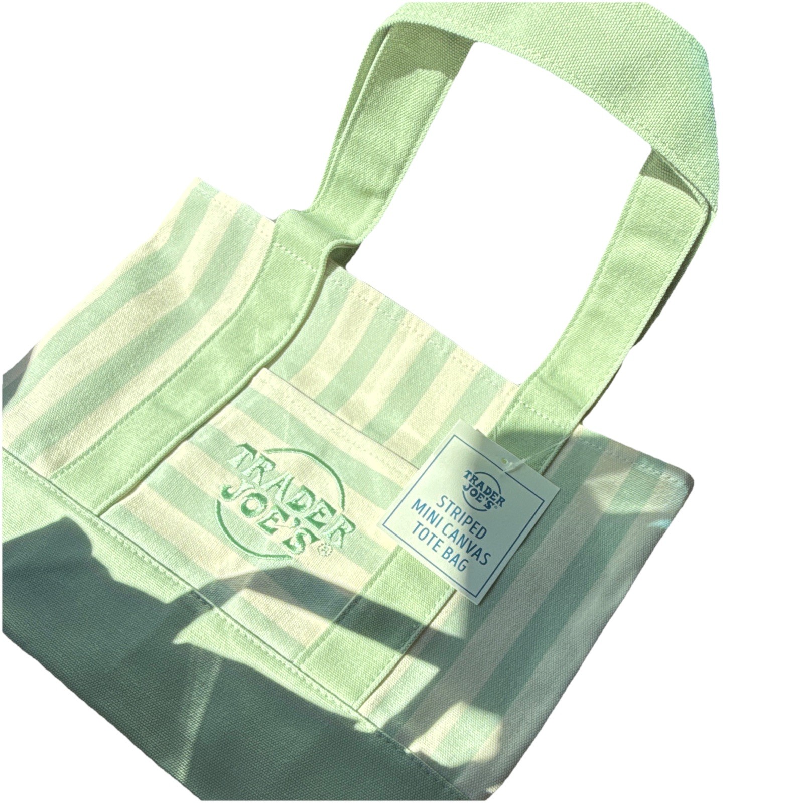 Trader Joe’s Striped Mini Canvas Tote Bag Green/White 13×8.5×6 in