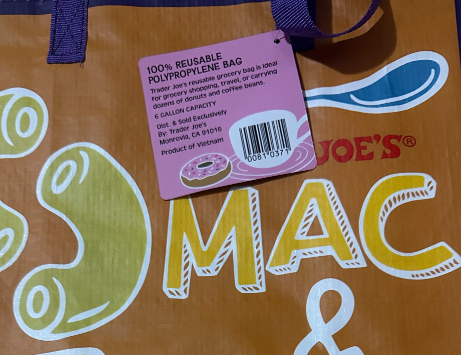 Trader Joe’s Reusable PB JAM/Cookies Milk/Mac Cheese Tote Bag 6 Gal New