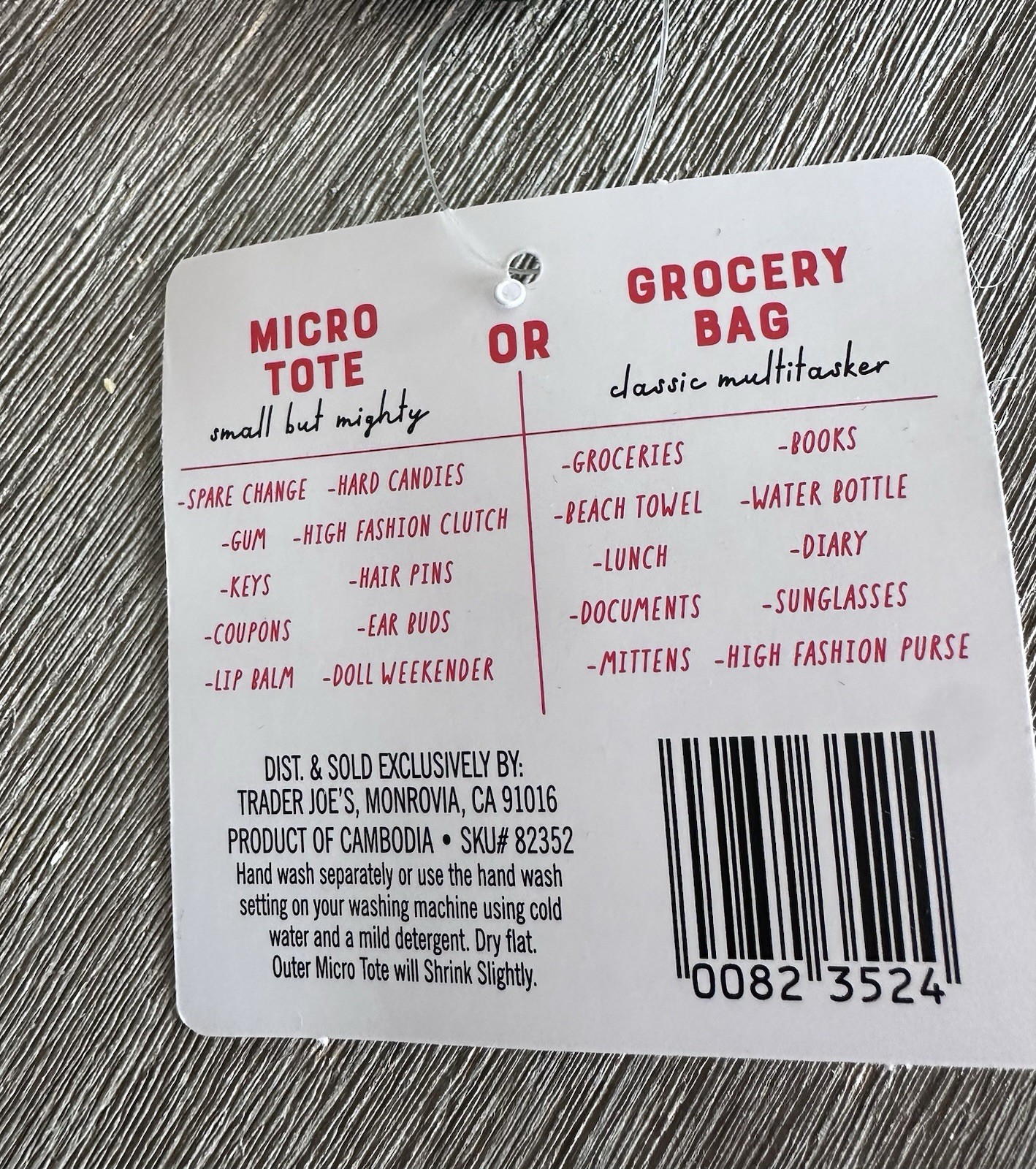 NWT TRADER JOE’S Micro Canvas Tote With Grocery Bag Set Of 2 Red Green Limited