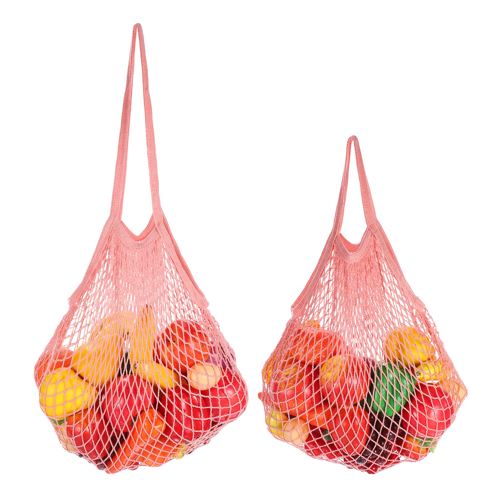 2 Pcs Reusable Mesh Produce Storage Bags Portable Bag Two Handles, Peach Pink