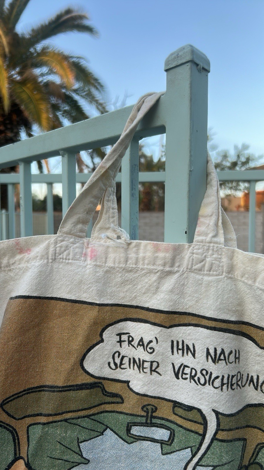 Vintage German Carglass Cartoon Print Canvas Tote Bag