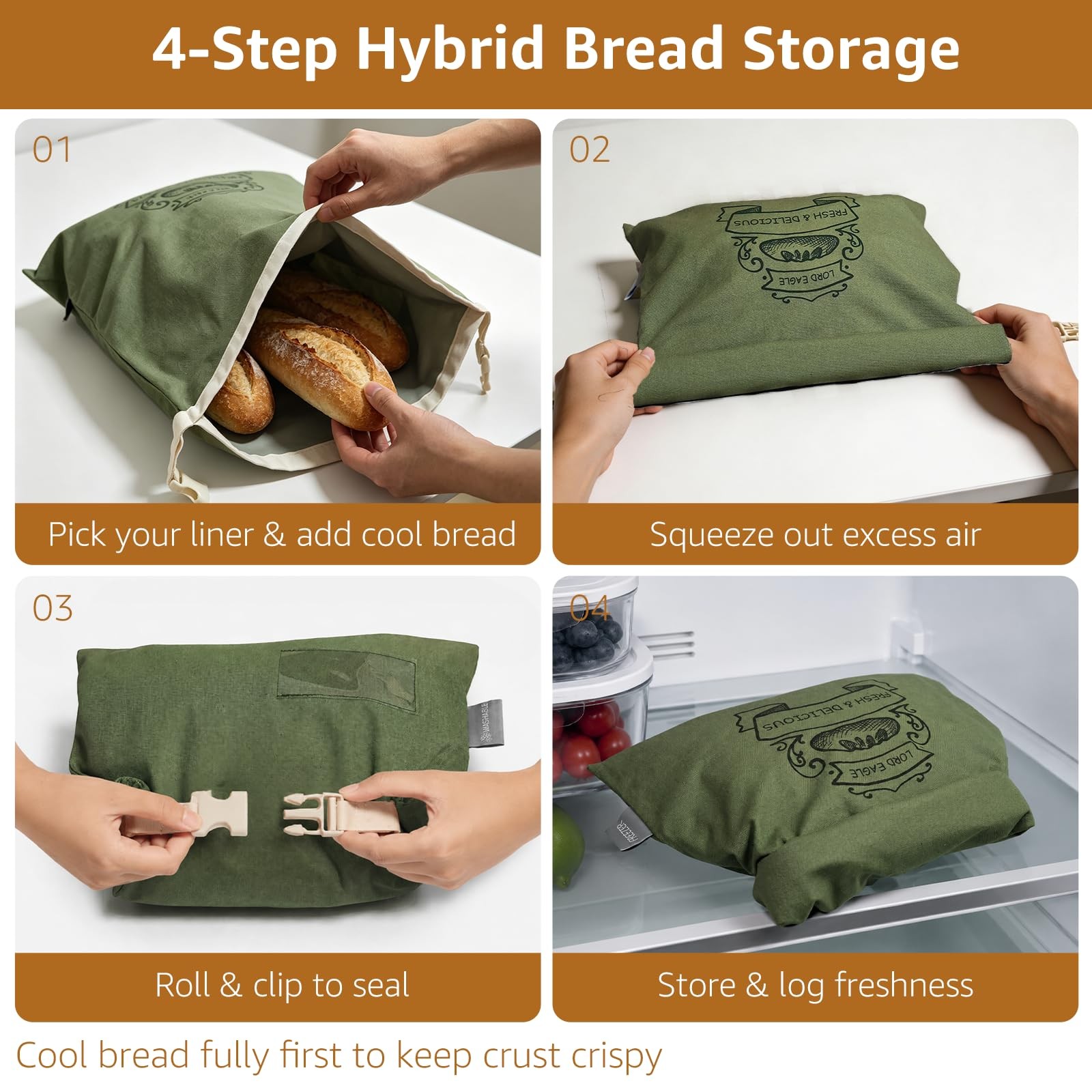 Lord Eagle Bread Bags for Homemade & Sourdough – 2 Pack Reusable Green