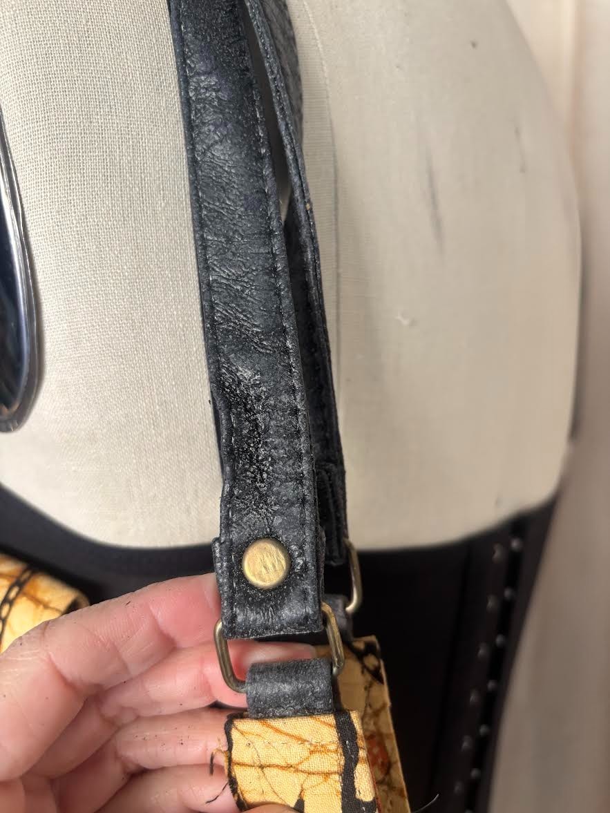 Vintage 90s Tote. Batik print leather straps