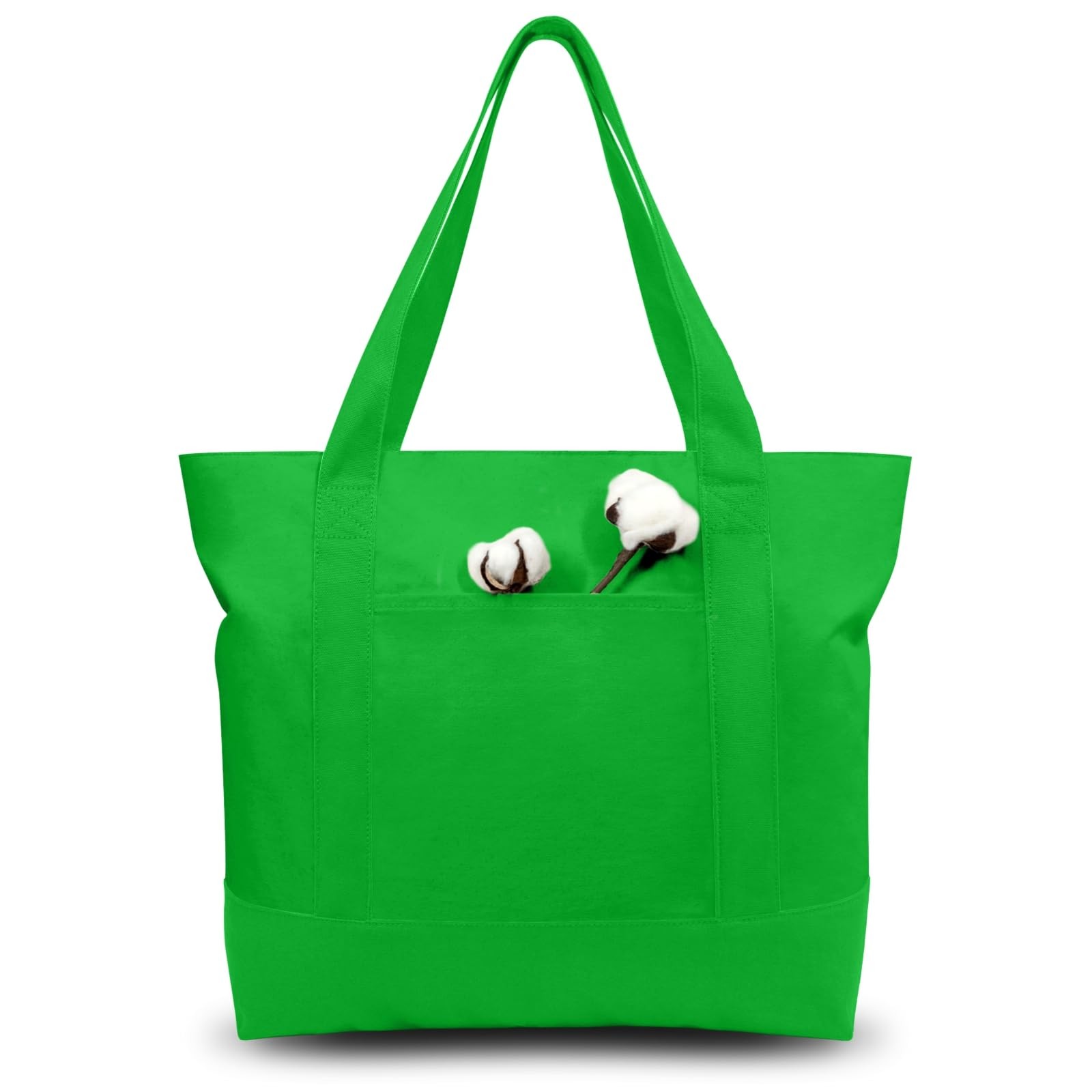 TOPDesign 1-Pack Canvas Tote Bag with an External Pocket, Large, Lime Green