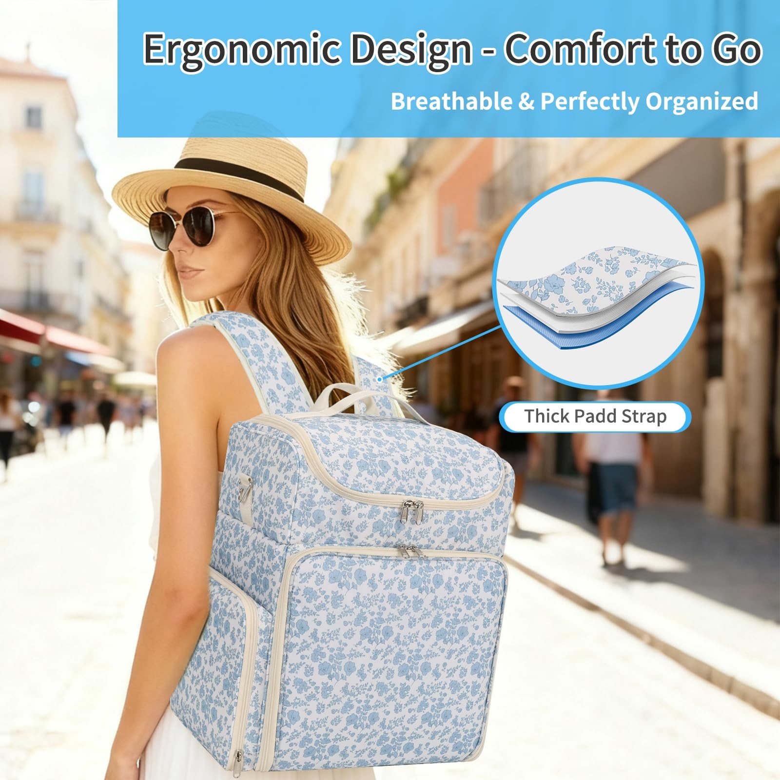 Extra Large Nail Polish Organizer Backpack, Holds 124+ 124 Slots, Floral Blue