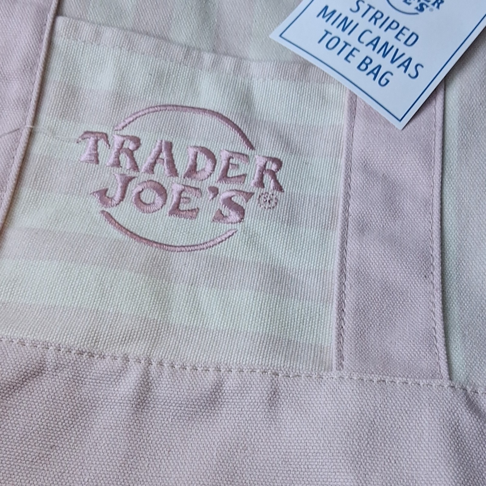 Trader Joe’s LIMITED EDITION Mini Canvas Tote Bag, Pink/White, Mini Size