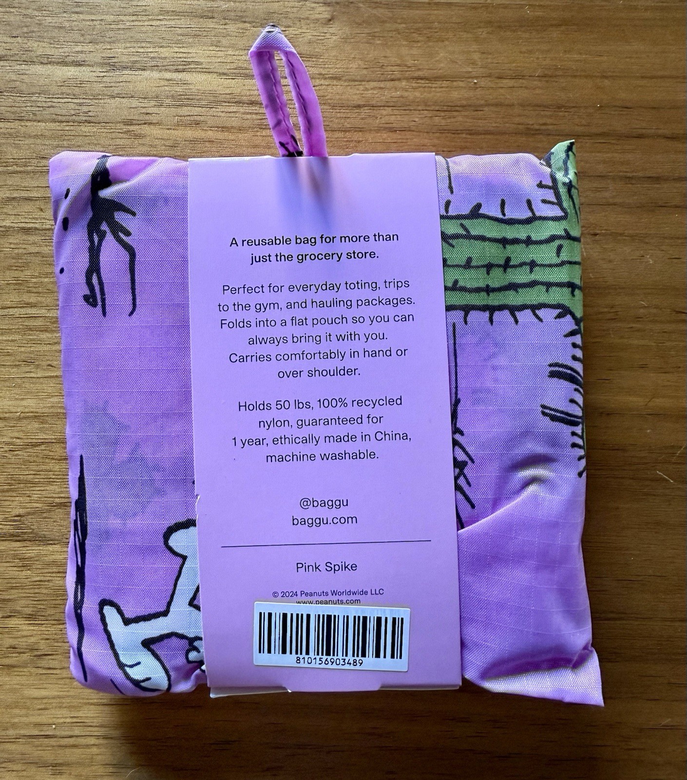 BAGGU SNOOPY CACTUS Purple Pink Uncle Spike Peanuts Standard Reuseable Bag New
