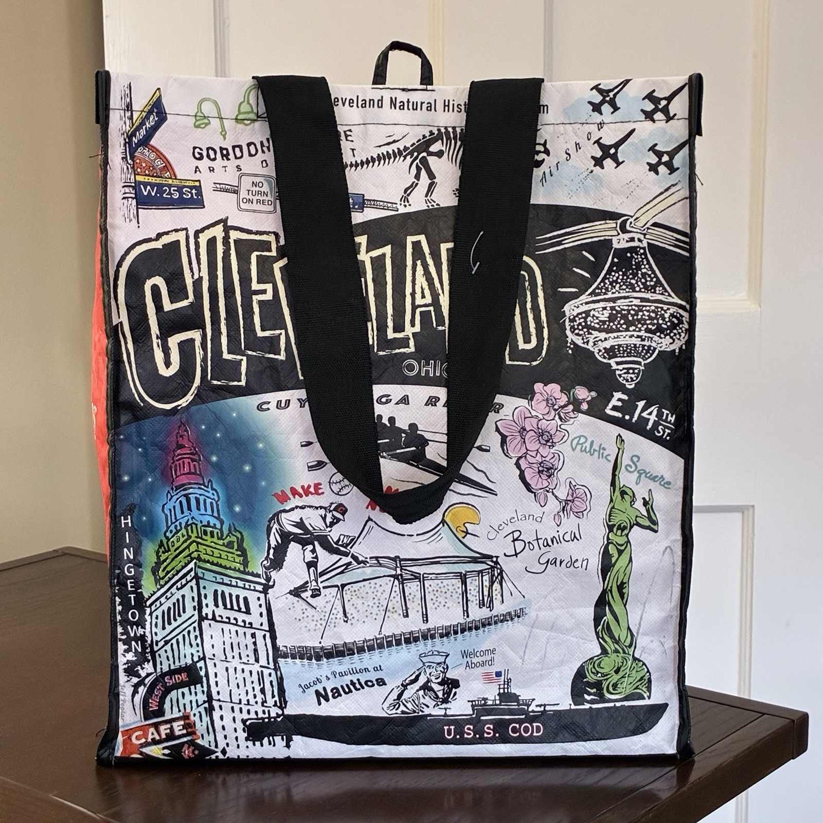 Heinen’s CLEVELAND OHIO 15 x 13.75 x 7.5″ Reusable Shopping Tote Bag ~ Landmarks