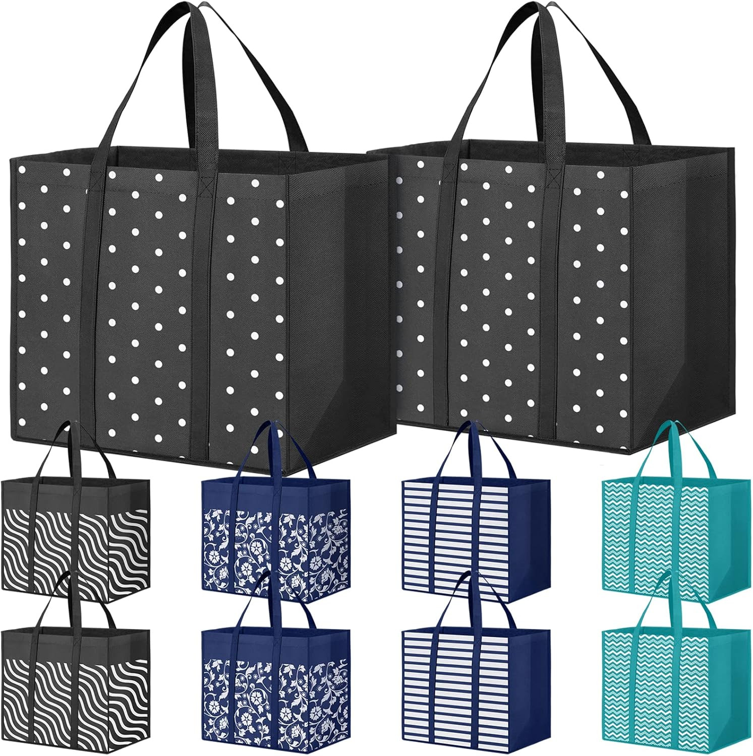10 Pack Reusable Extra Large Grocery Bags with Handles for Shopping Picnic Tote