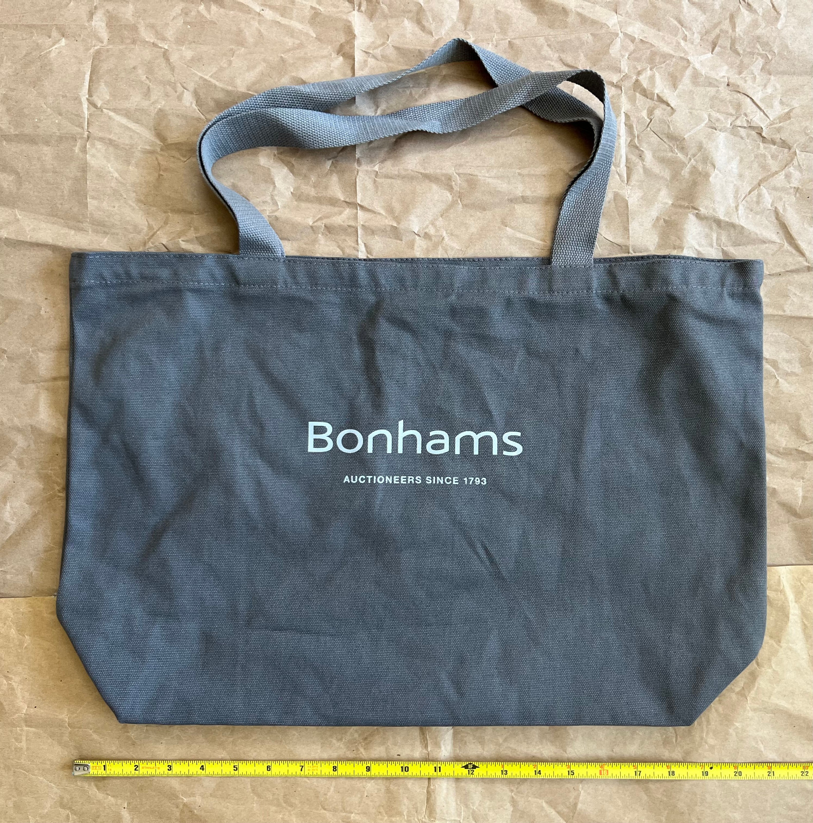 Bonhams Bag, cotton canvas reusable shopping, 21″ x 14 x 5″, NEW