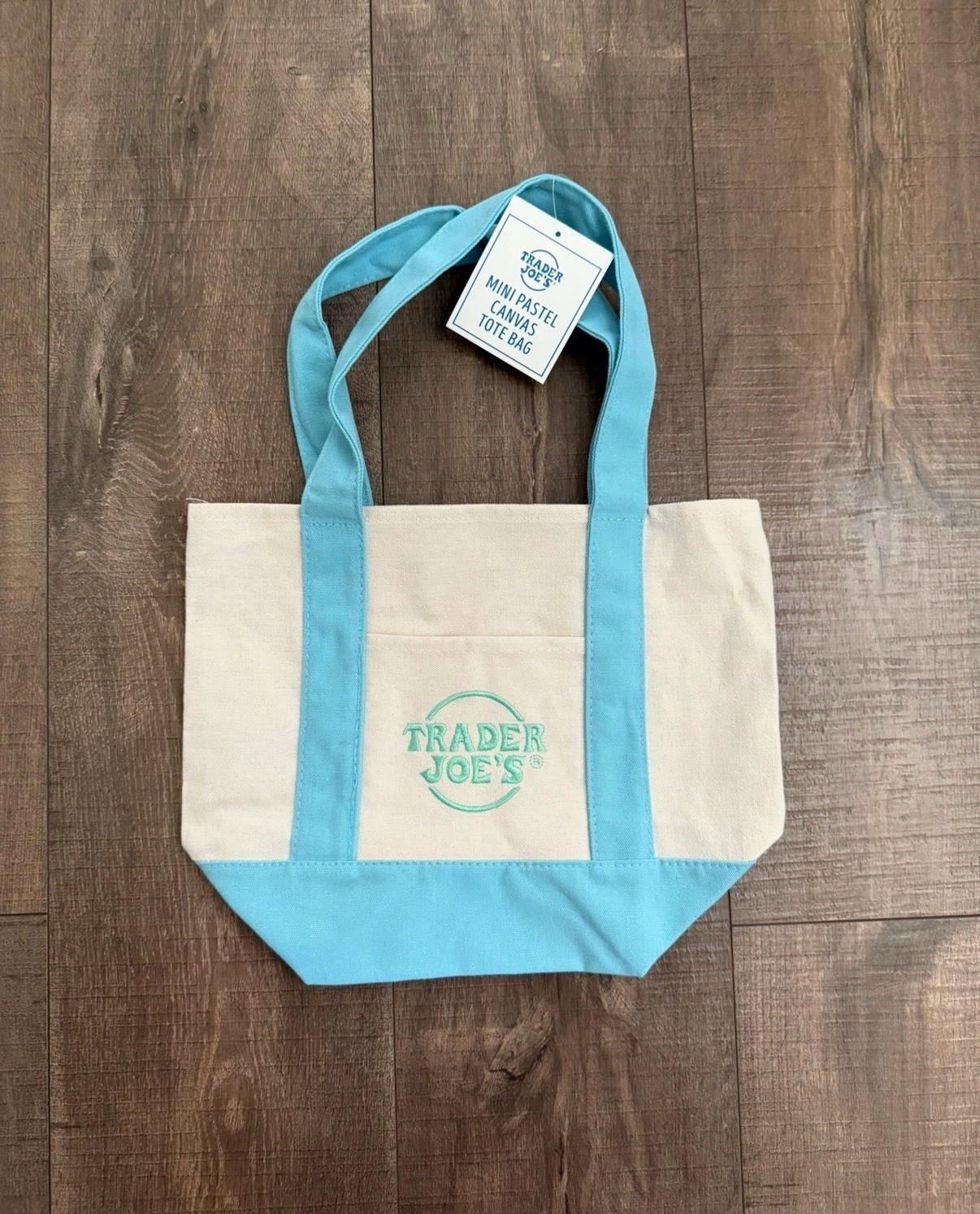 NWT Trader Joes Mini Pastel Canvas Tote Bag Sky Blue Spring 2025 Limited Edition