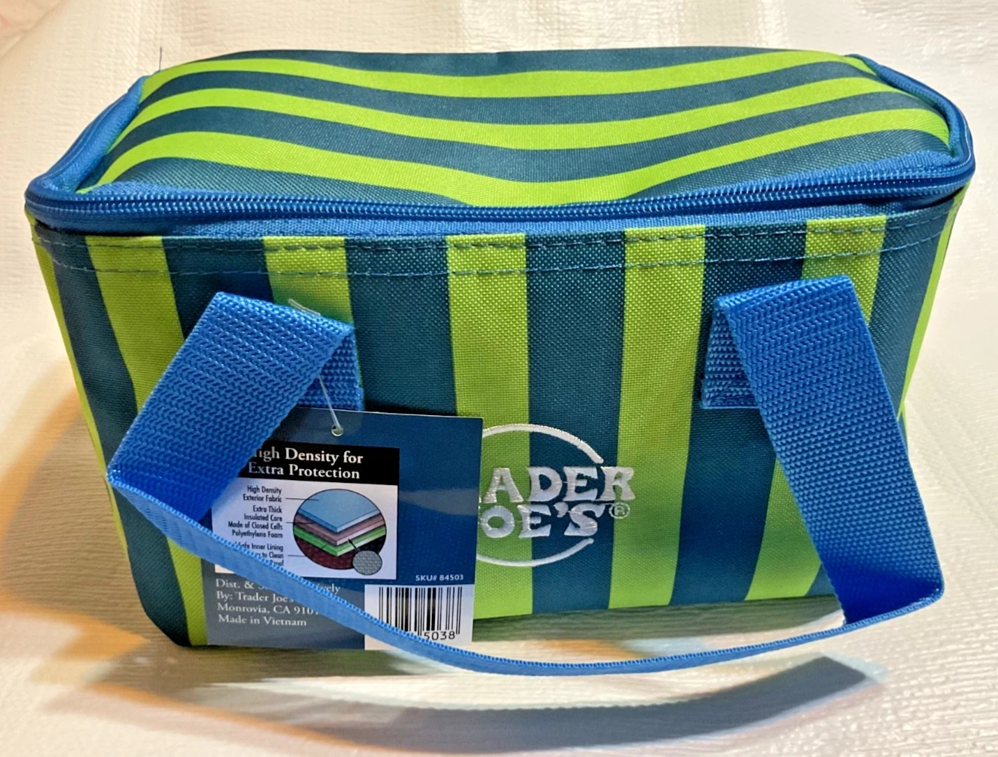Trader Joe’s Mini Insulated Bag Blue & Green Stripes, Summer 2026 Release
