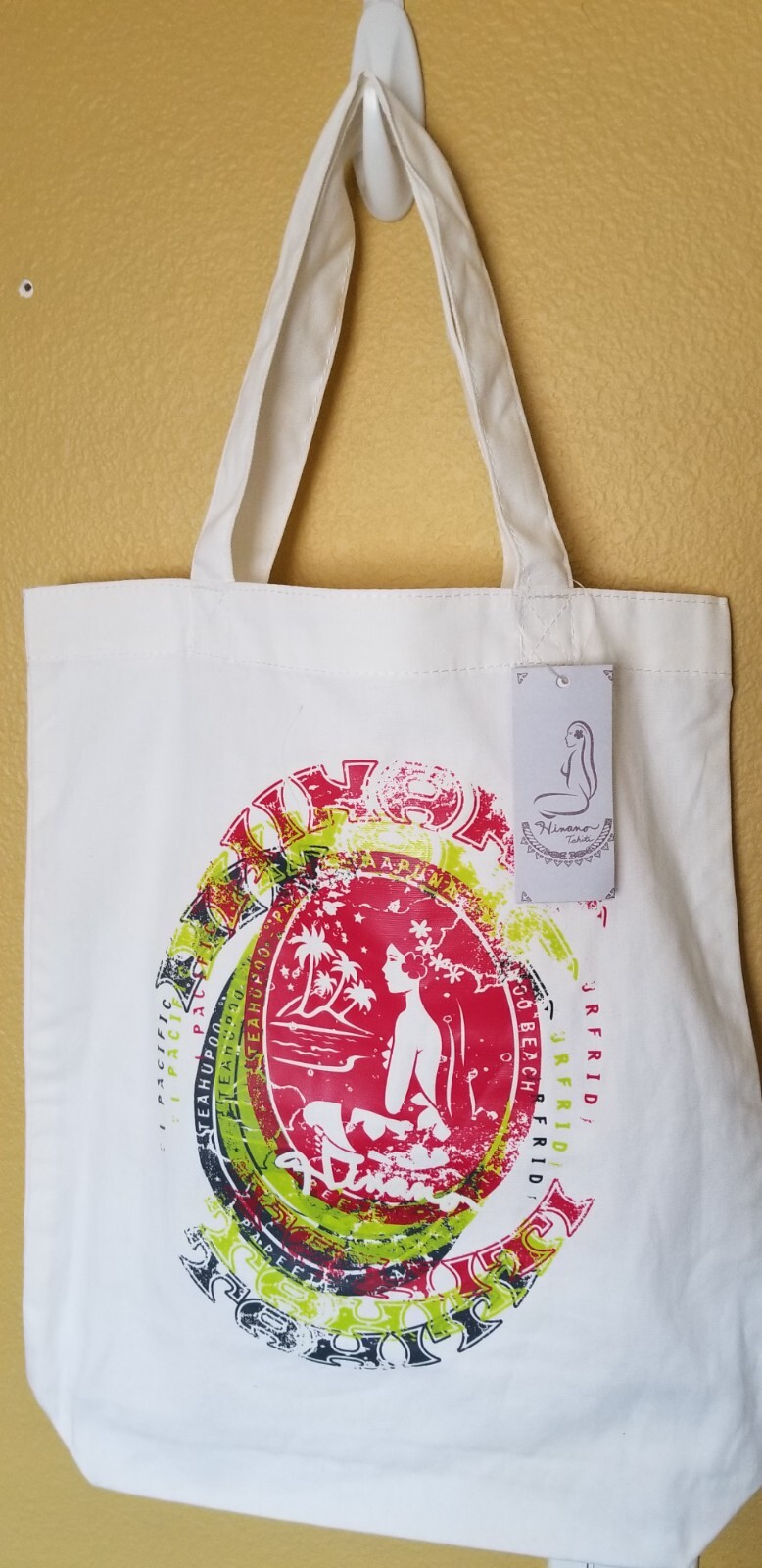 Hinano Tahiti Cotton Tote Shopper Bag Reusable Eco Friendly Loraine Cream White