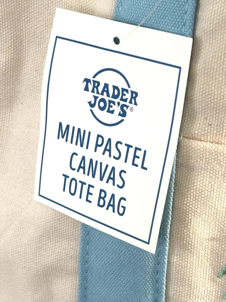 Trader Joe’s Mini Canvas Tote Bag in Pastel Blue, New with tags