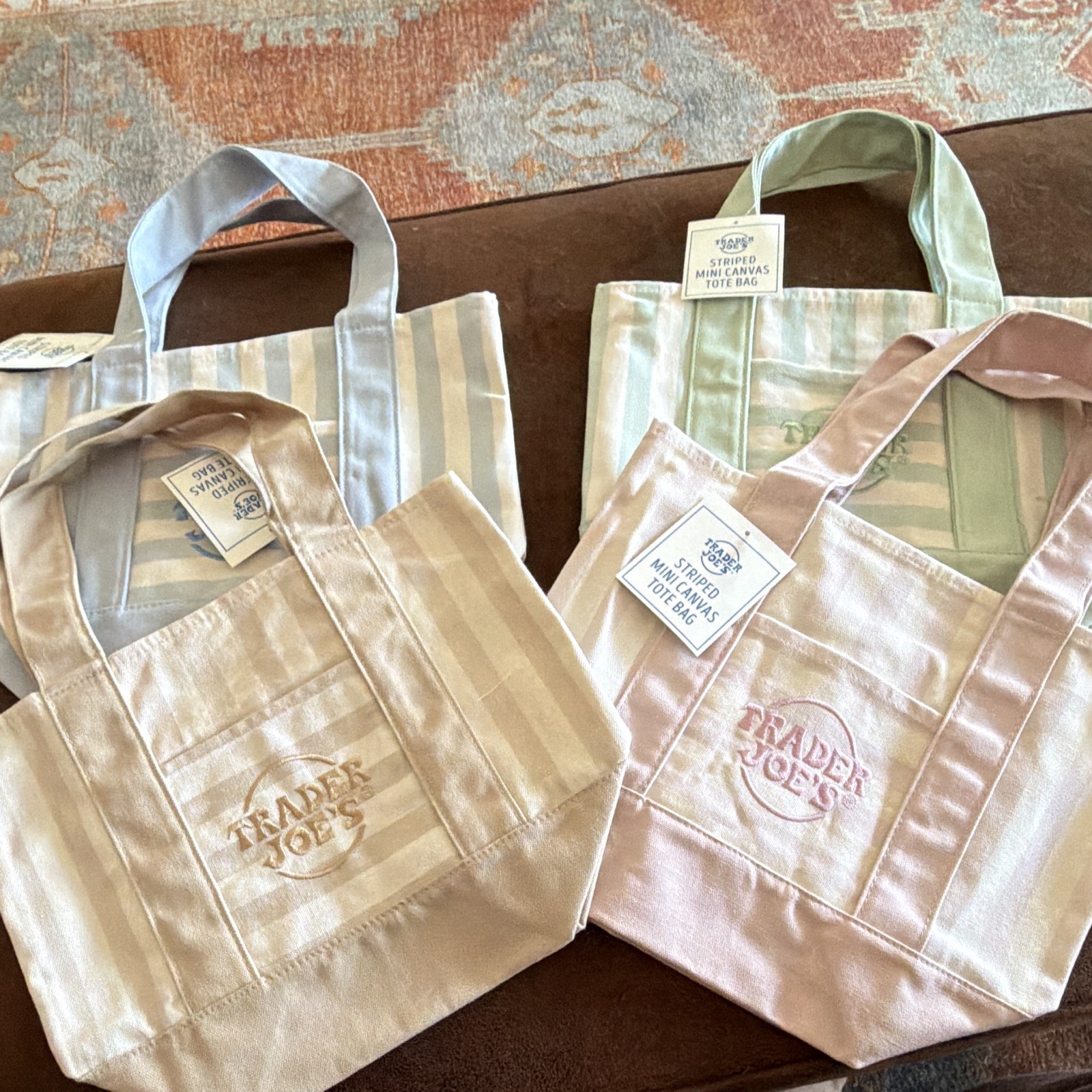 Trader Joe’s Mini Canvas Tote Bag Gold Striped 15cm x 15cm 6in New