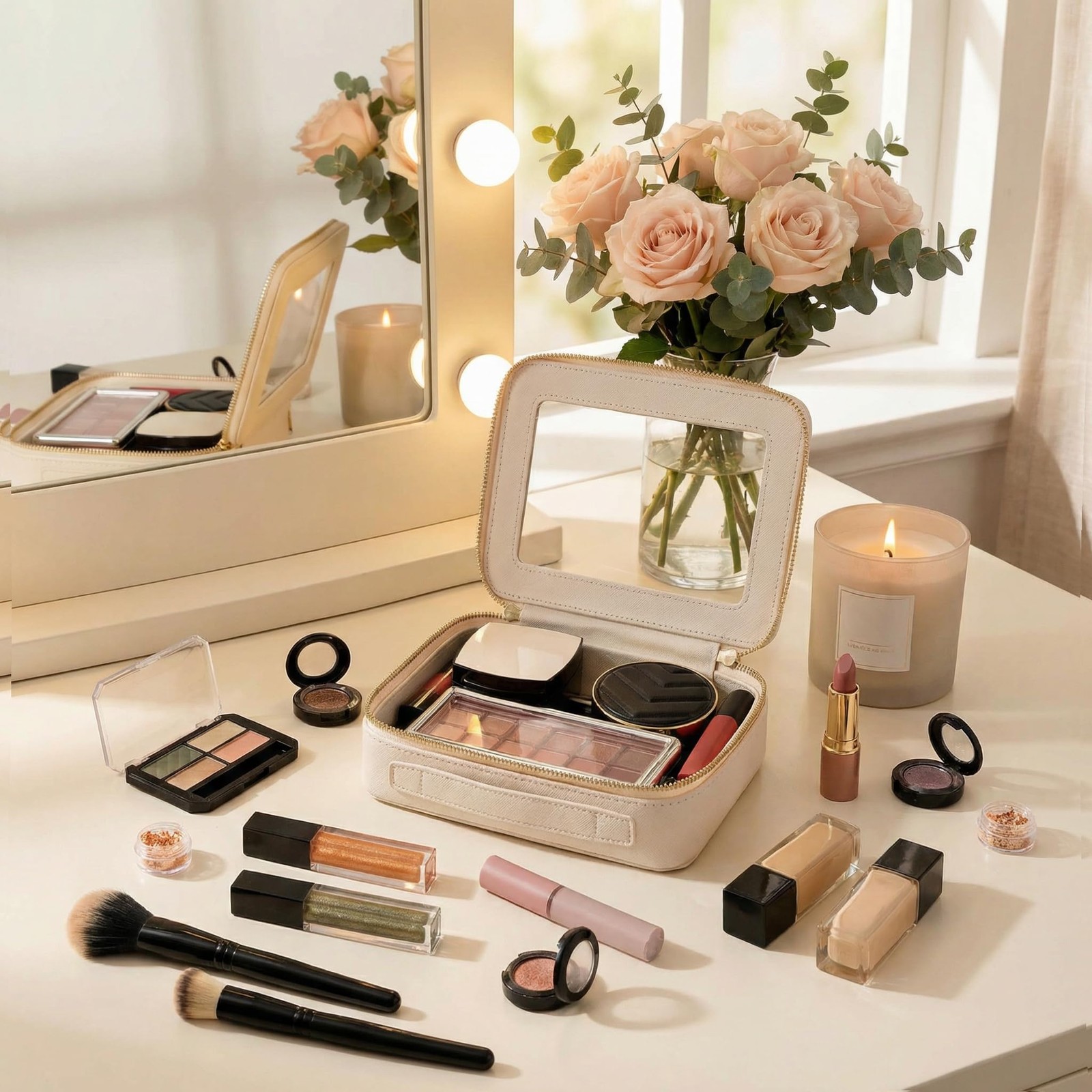 Aveniee Clear Makeup Bag Organizer, Travel Toiletry Middle, Off-White