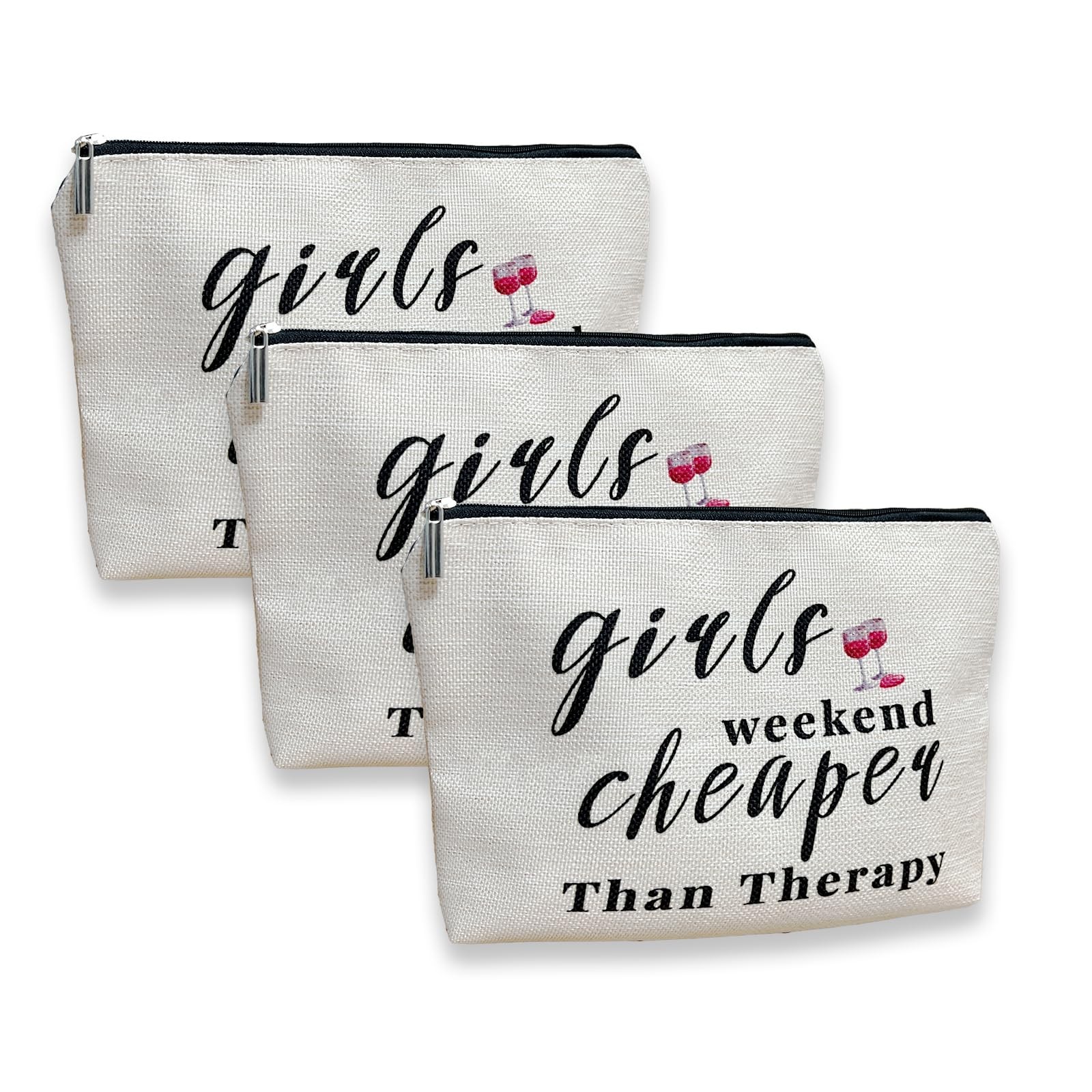 3 Pcs Girls Weekend Gift Travel Makeup Bag, Bestie Gift, Beige