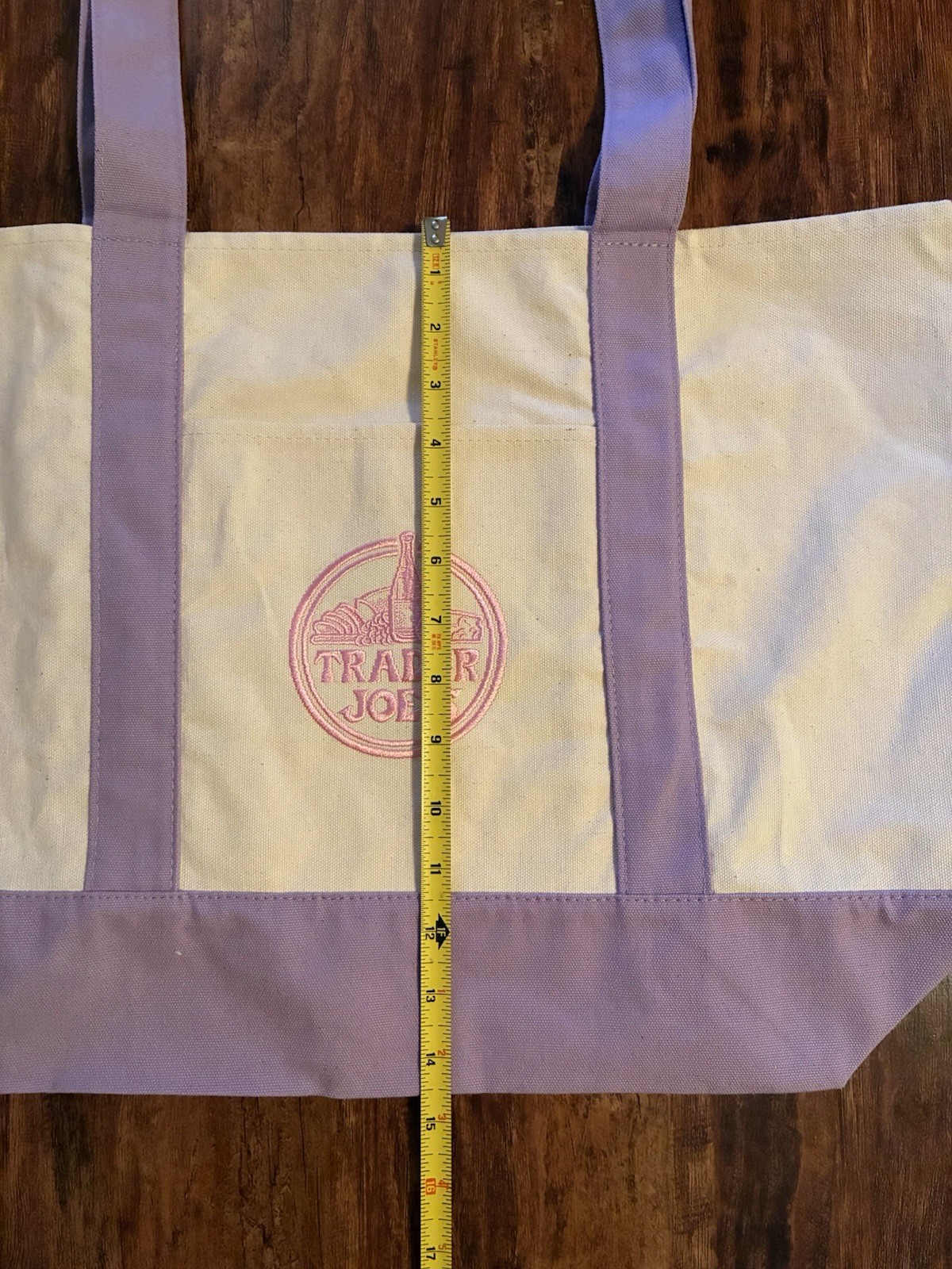 Trader Joe’s Large Pastel Canvas Tote Bag Purple Cream Reusable NEW w/ Tag