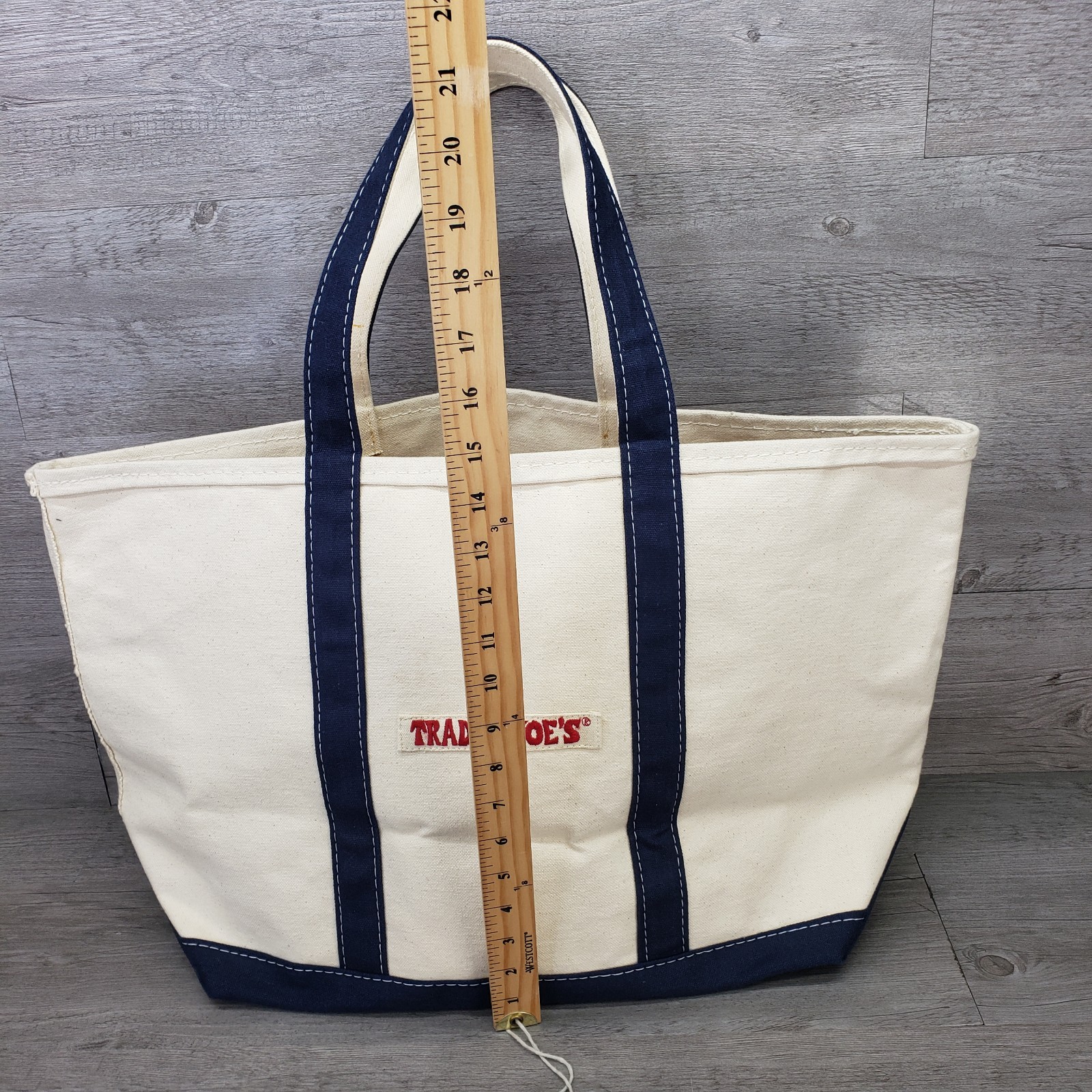 Vintage Trader Joe’s Canvas Tote Bag Boat Style Old Logo Large 20″