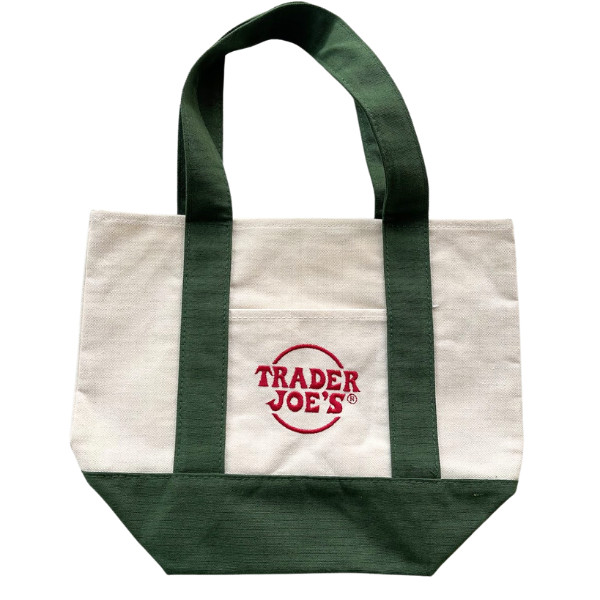 Trader Joe’s Mini Tote Bag Canvas 13×10.5×6.5″ Green/White off new no tag