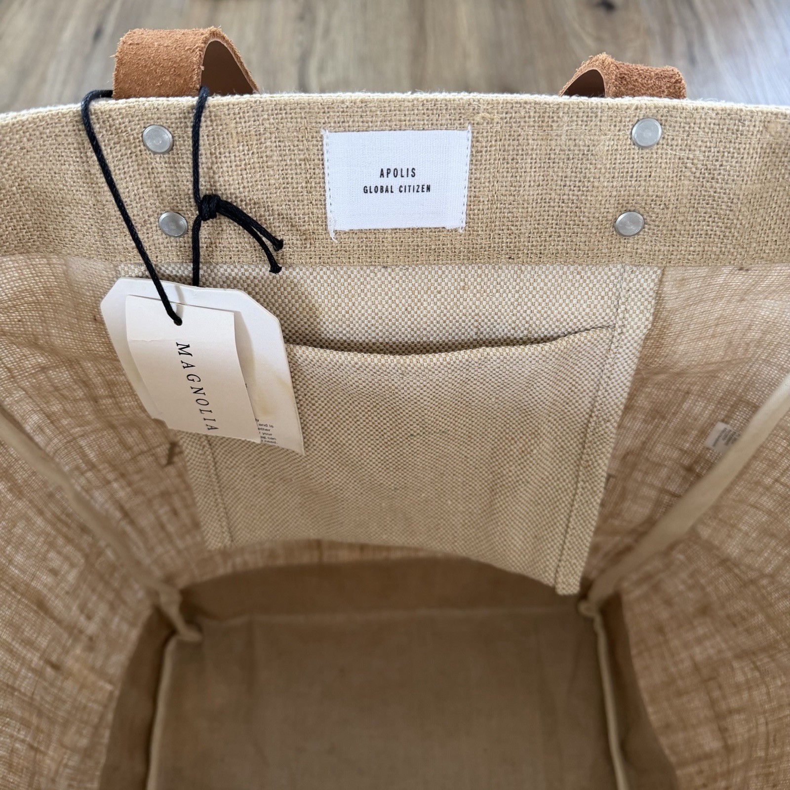 Magnolia Market Tote Large 13x8x18 Jute & Leather Reusable Beige/Brown NEW
