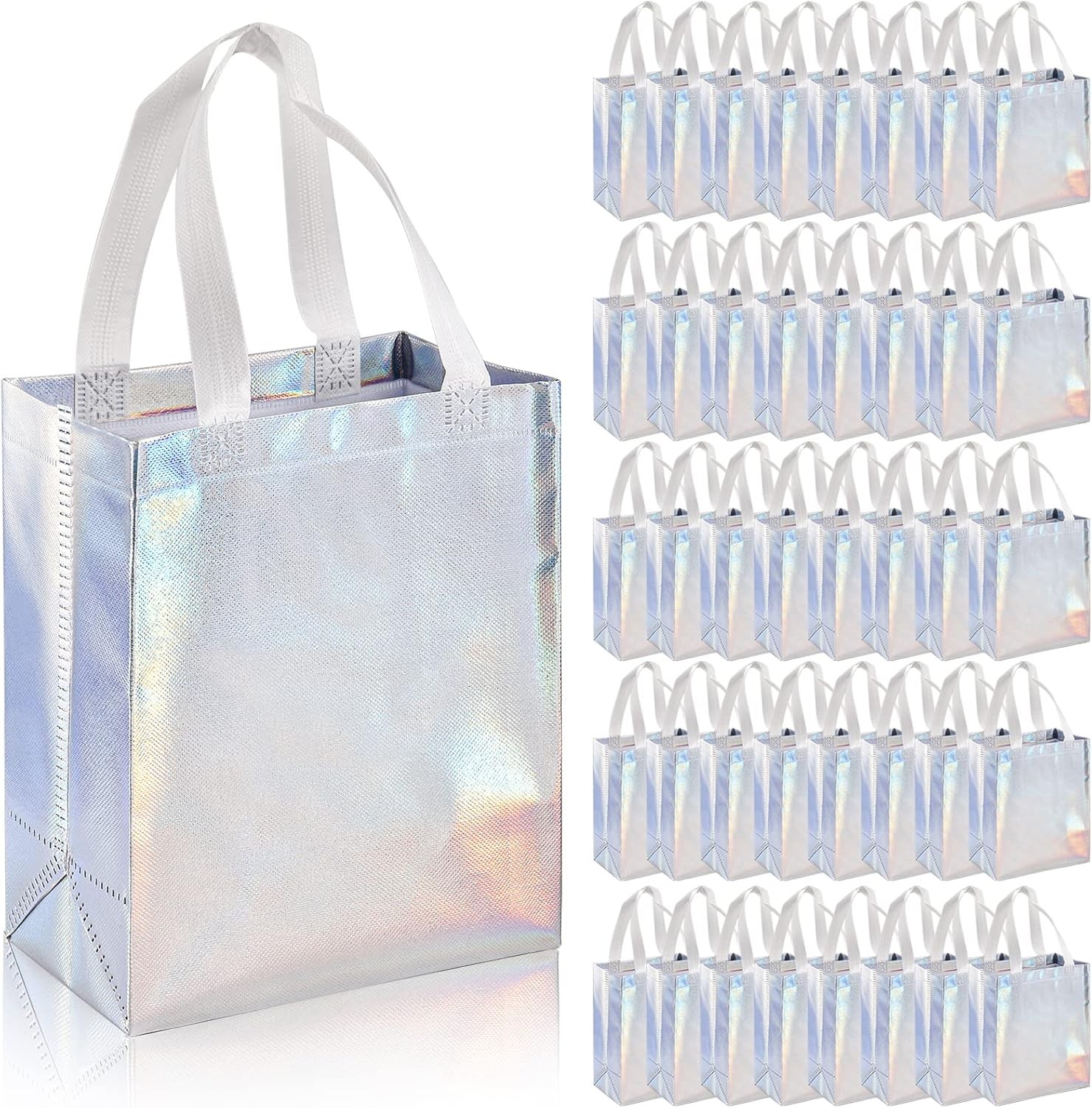 40 Pack 10 x 8 Inch Glossy Reusable Grocery Bags Non-woven Tote Shopping Bags W/