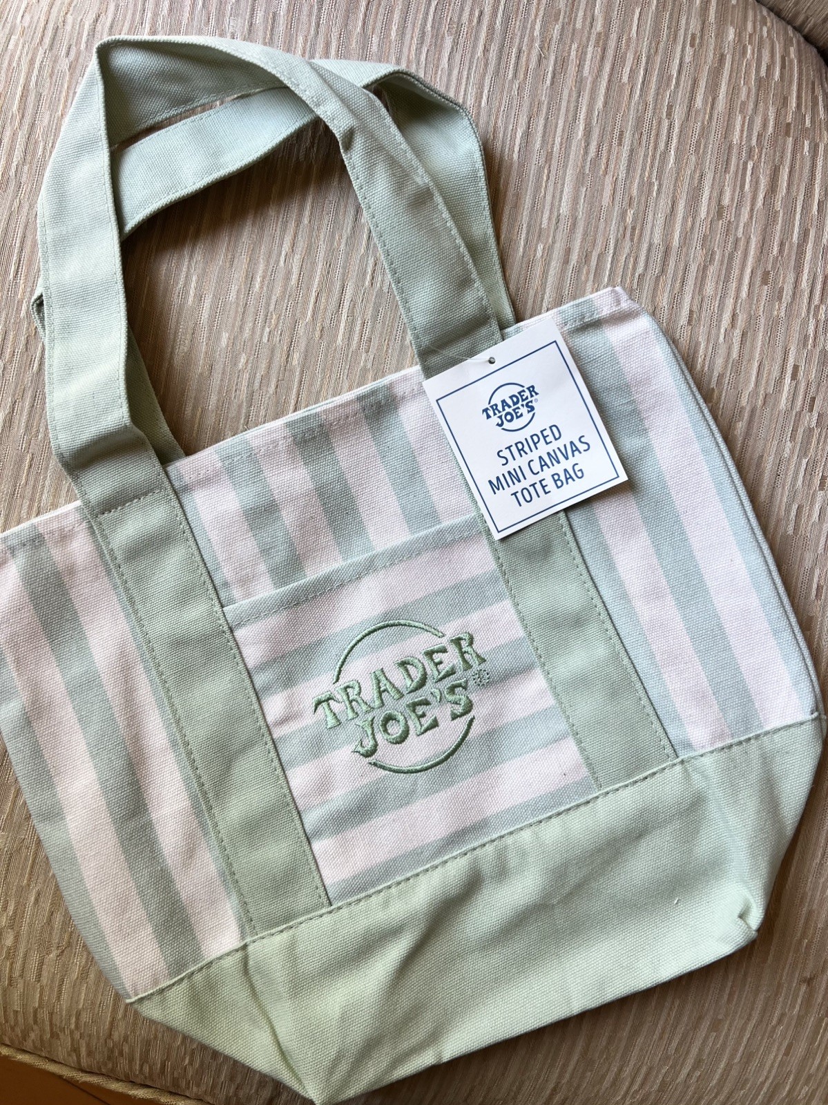 Limited Edition Authentic Green Pastel Stripe Trader Joe’s Mini Canvas Tote