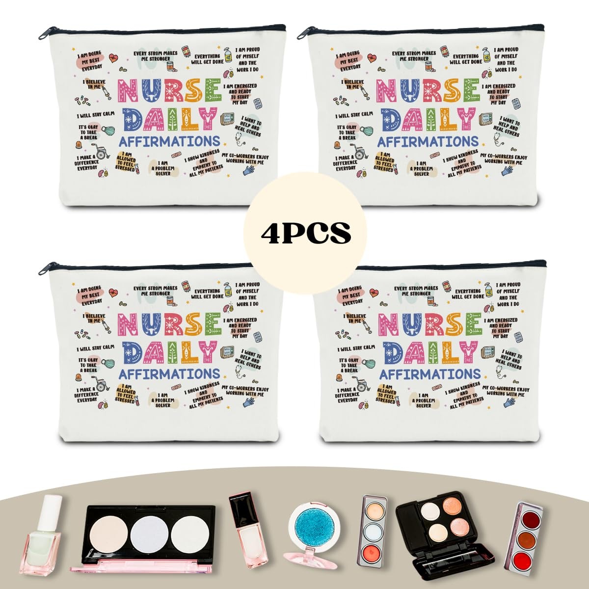 4 PCS Nurse Gifts for Women – Makeup Bag 10 x 6 inches, 4 Daily 1