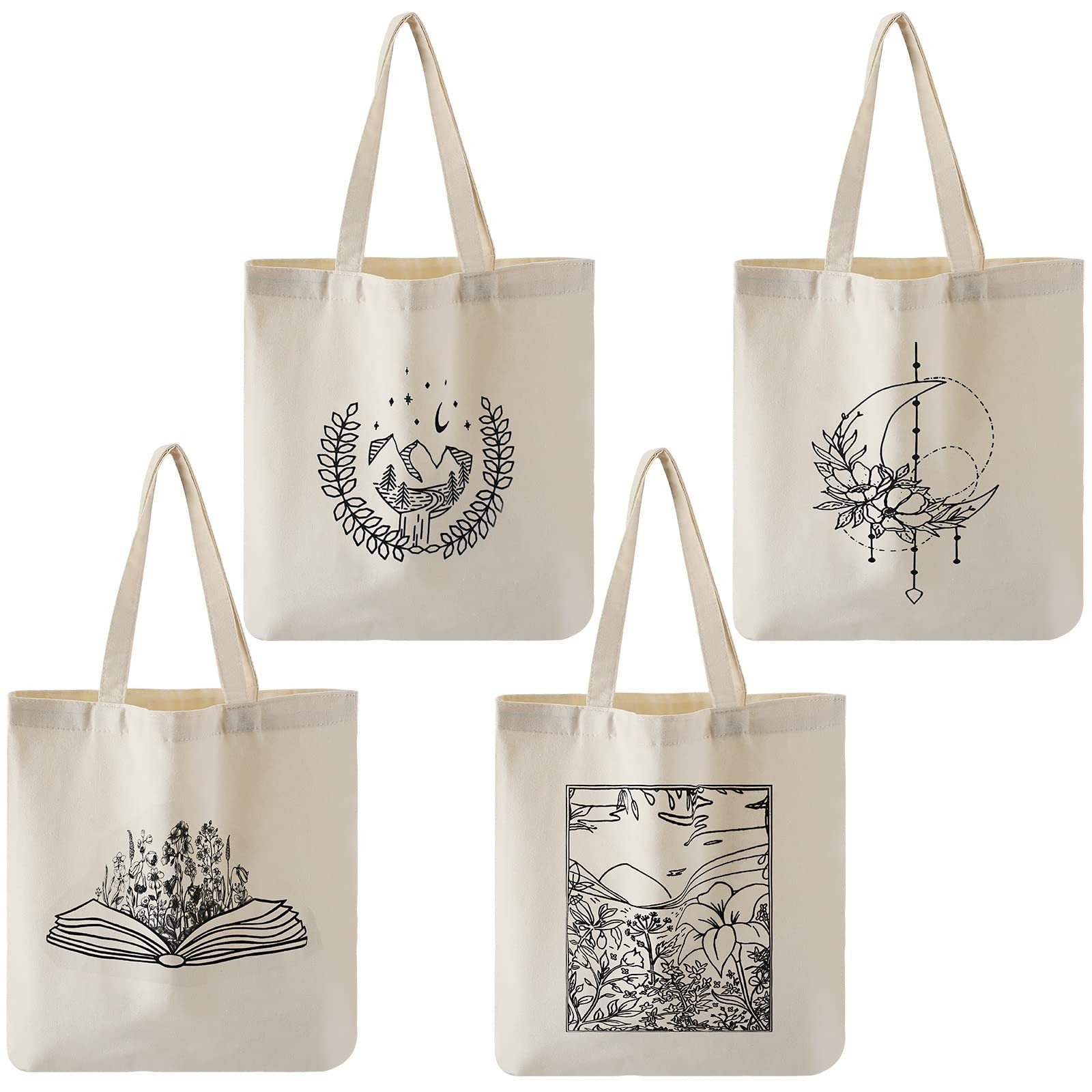 4 Pcs Canvas Tote Bag for Women Canvas Shopping Totes Aesthetic Reusable Groc…