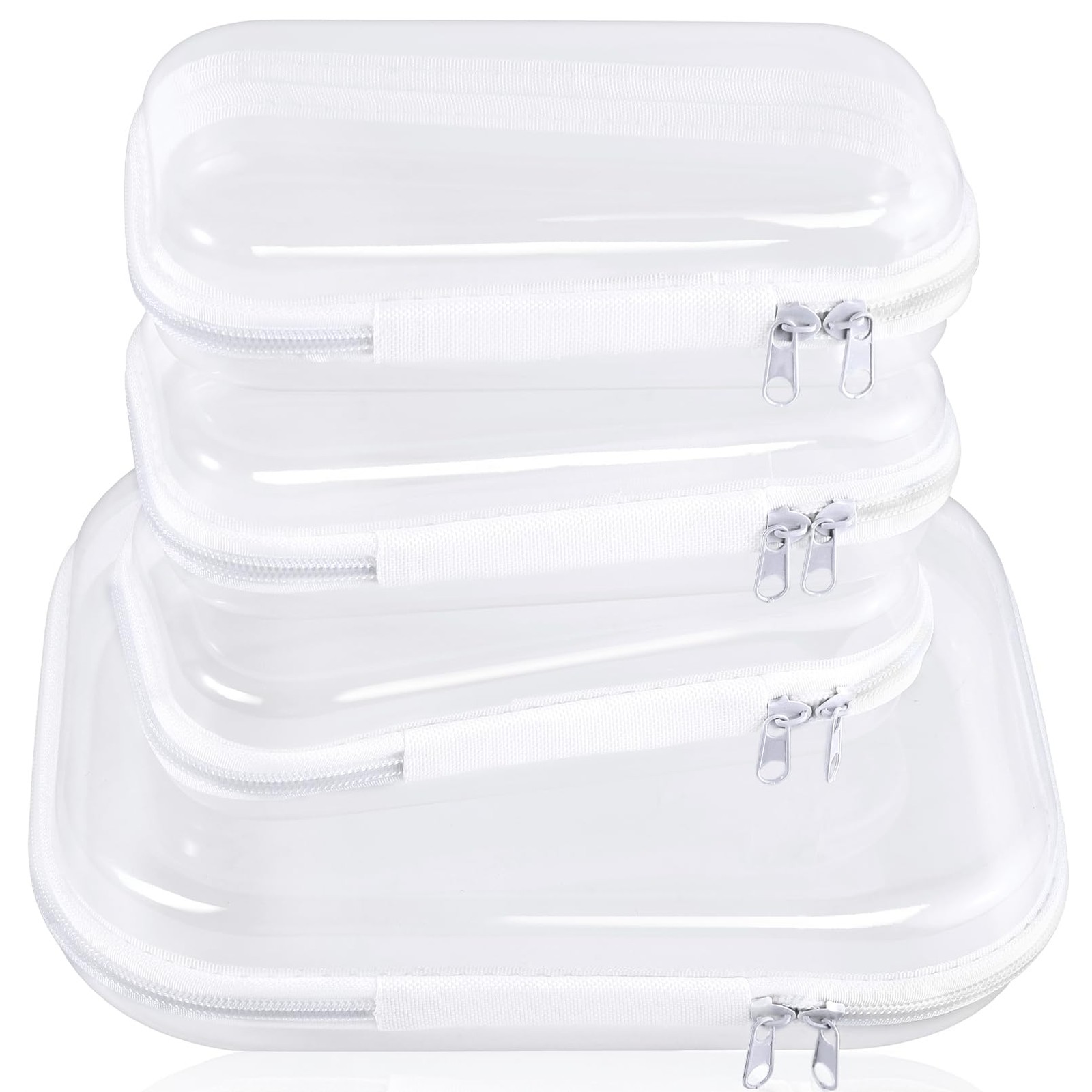 COCPOK 4PCS Clear Hard Shell Zipper Cases, Plastic Cosmetic Bag with