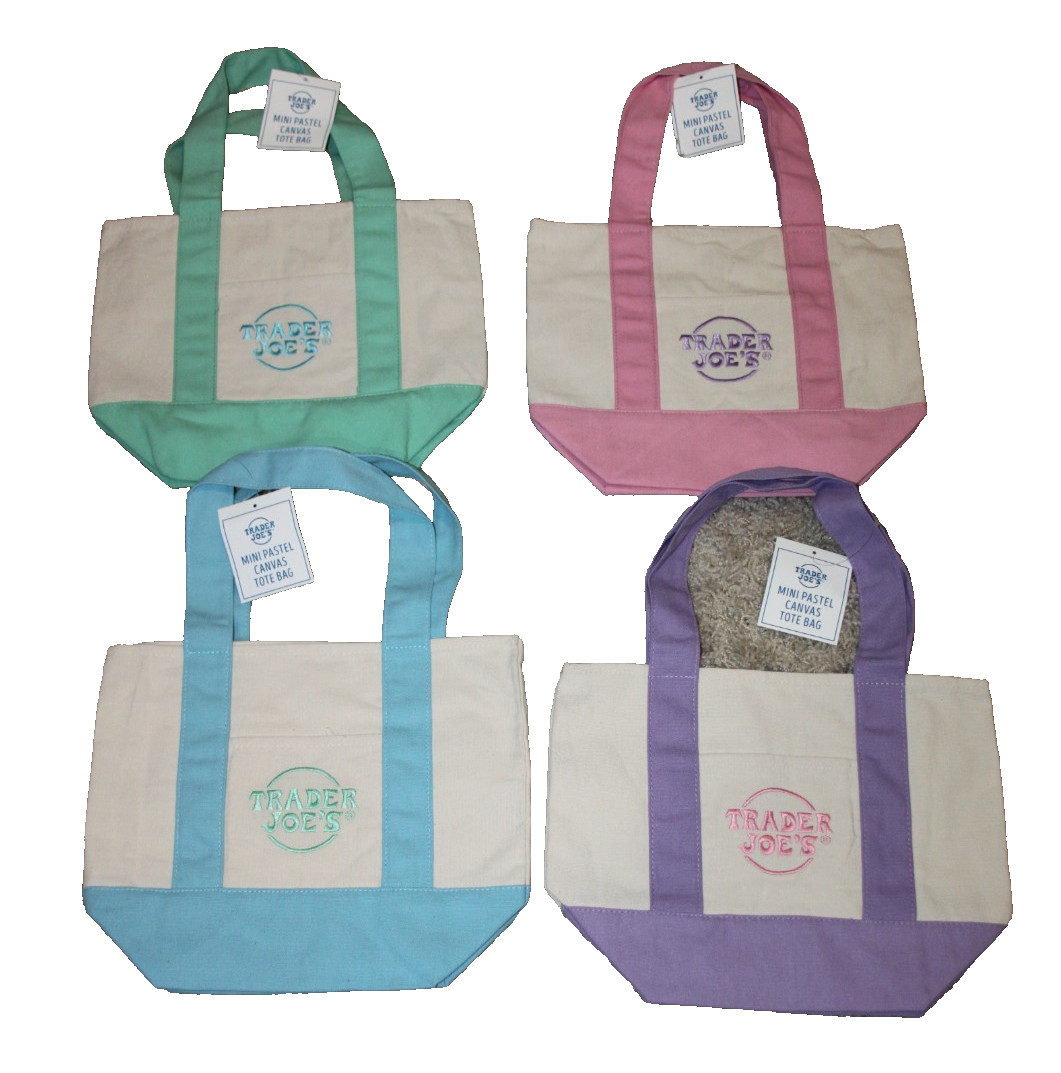Trader Joe’s Pastel Canvas Tote Bag Spring Pink Green Blue Lavender 11 in Choose