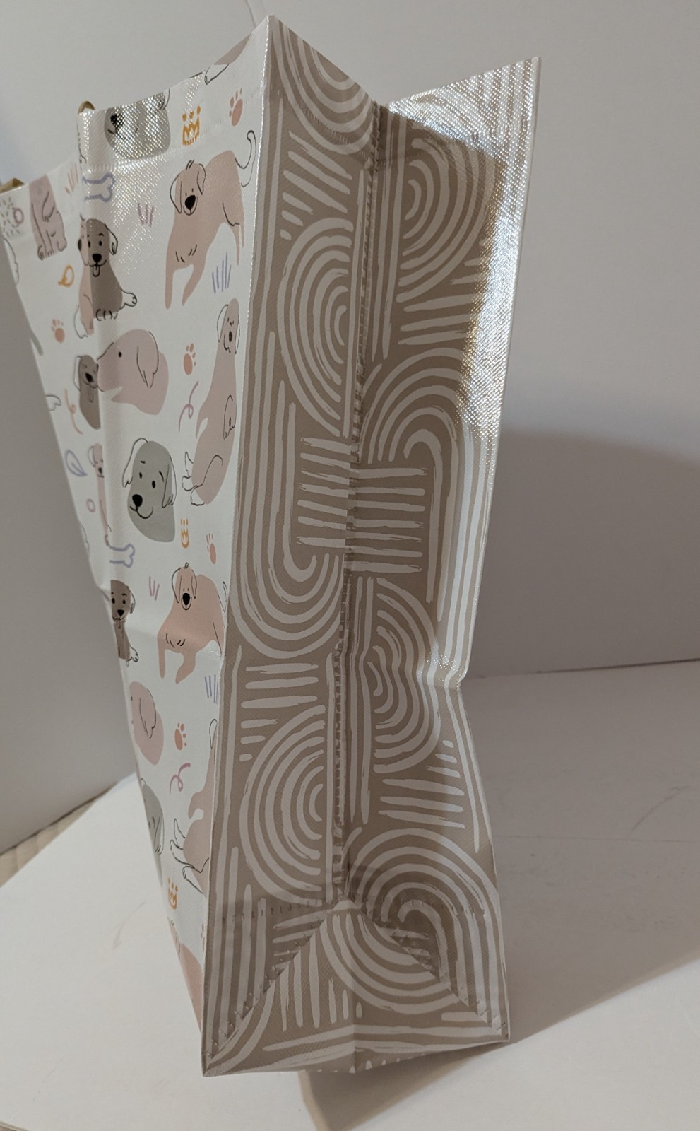 Dog Vinyl Plastic Canvas Reusable Large Tote Bag with Fabric Handles Flat Bottom