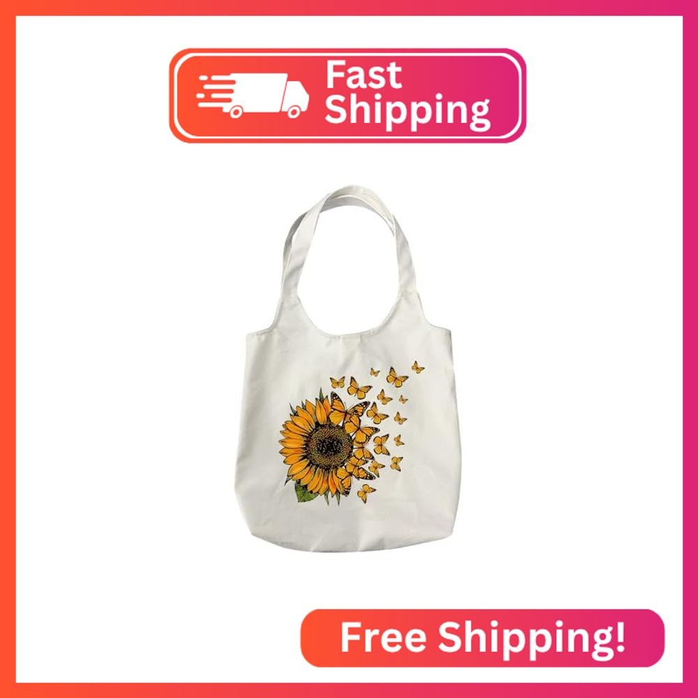 KIEKIECOO Cute Floral Canvas Tote Bag Aesthetic Sunflower Graphic Canvas Bags Wi