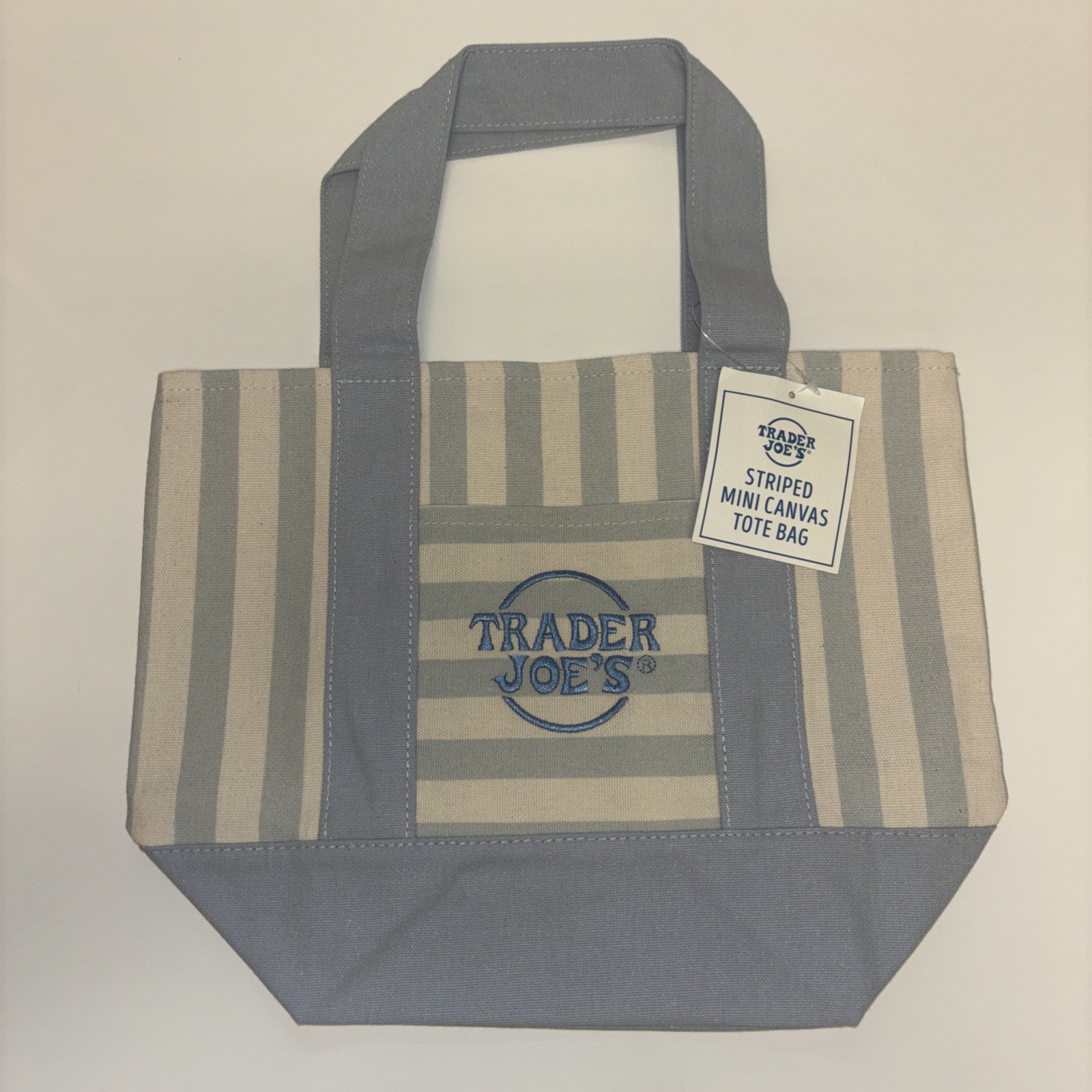 Trader Joe’s Mini Pastel Stripe Canvas Tote Bag Blue Limited Edition Rare Unique