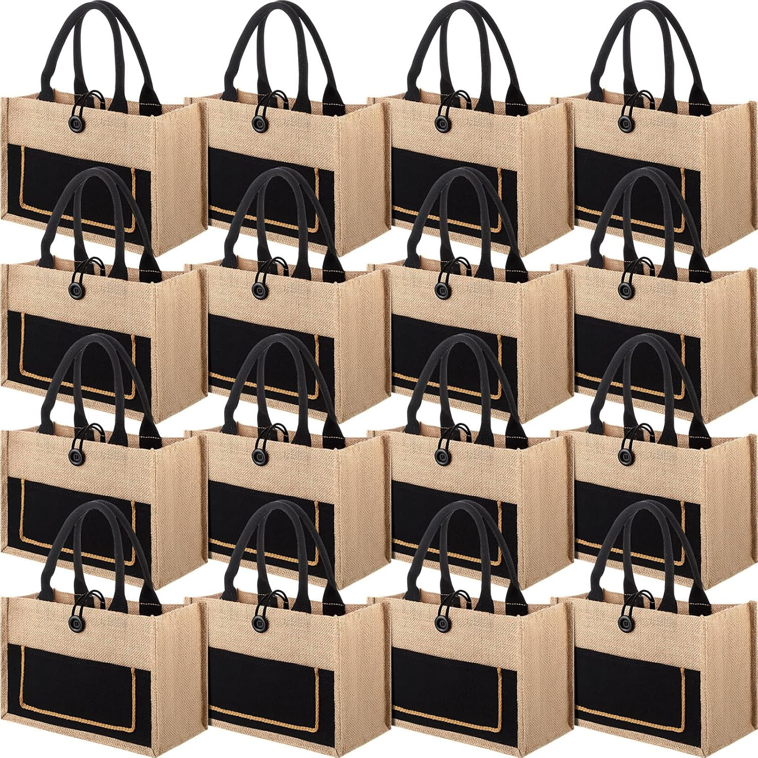 16 Pcs Jute Burlap Totes Jute Tote Bags Reusable Burlap Beach Bags with Handle f