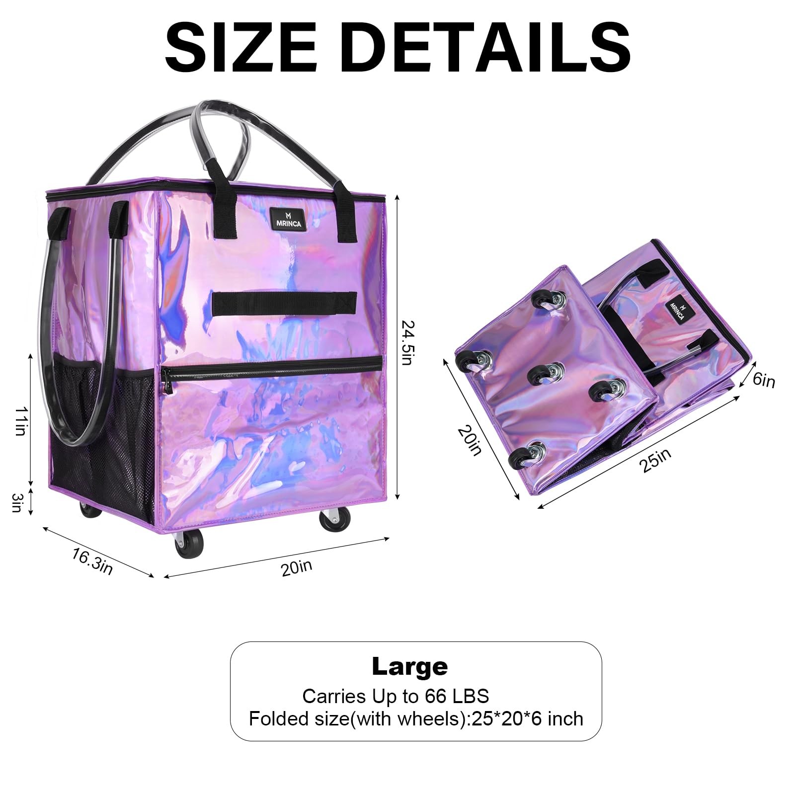 Large Reusable Grocery Bag On 5 Wheels, 130L Foldable Rolling Tote Bag, Heavy…