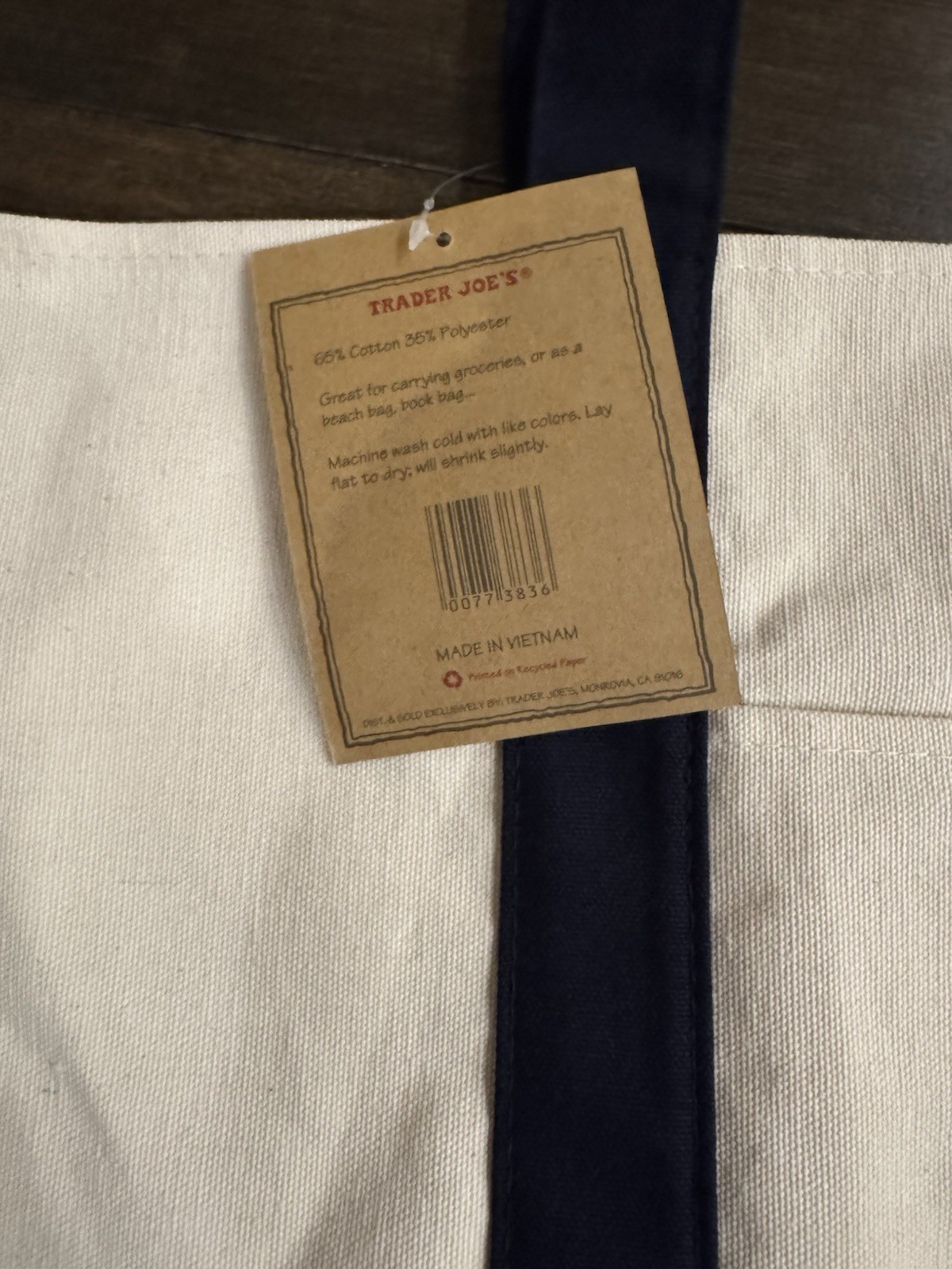 Authentic Trader Joe’s Reusable Canvas Eco Tote Bag Heavy Duty Bag Blue White