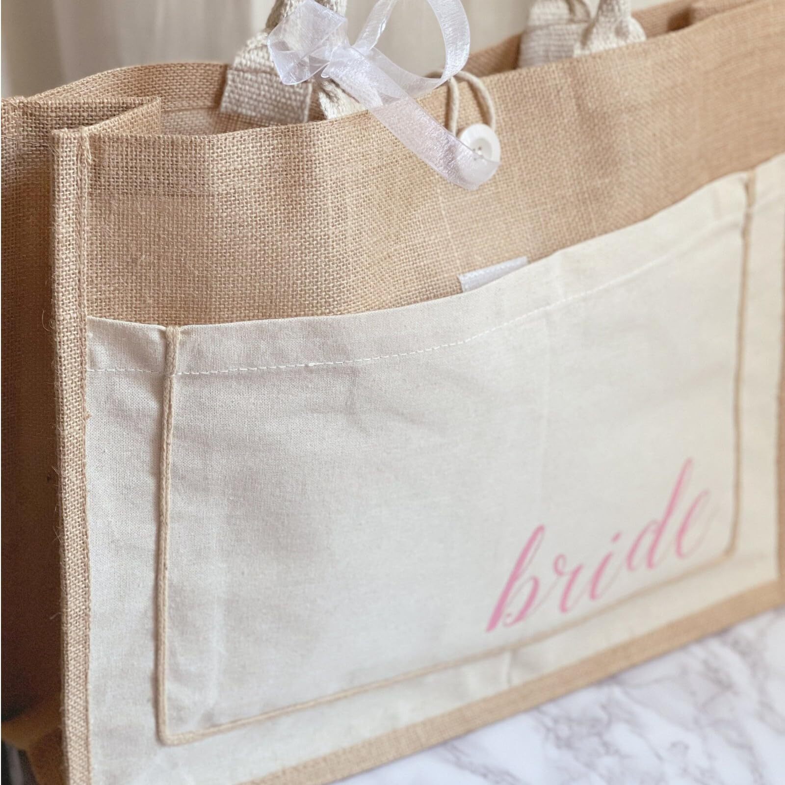 6 Pack Jute Tote Bags, 16.5″x 13″x 7″ Large Burlap Tote Bag with Handles, Bea…