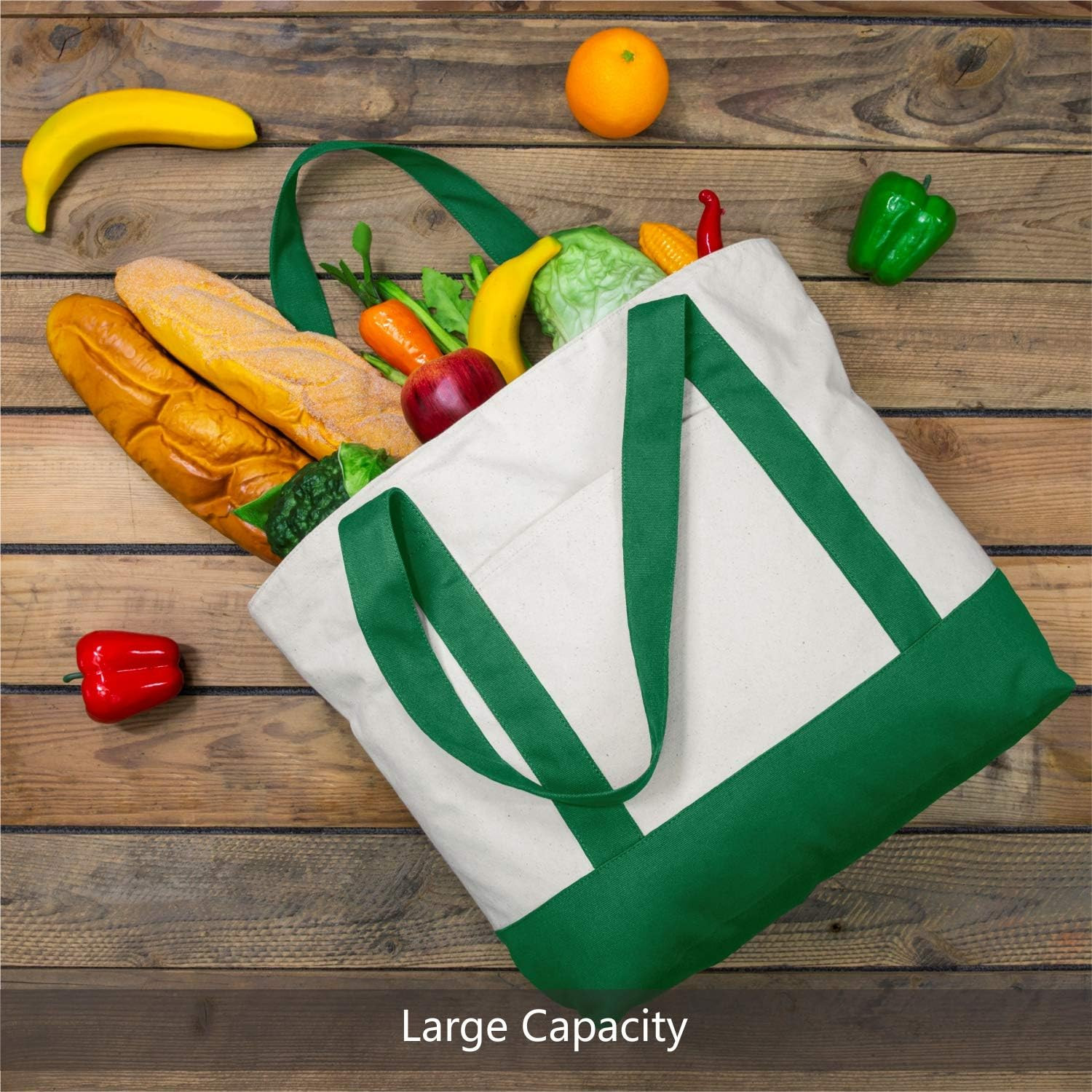 Topdesign 1-Pack Canvas Tote Bag with an External Pocket, Reusable Grocery Shopp