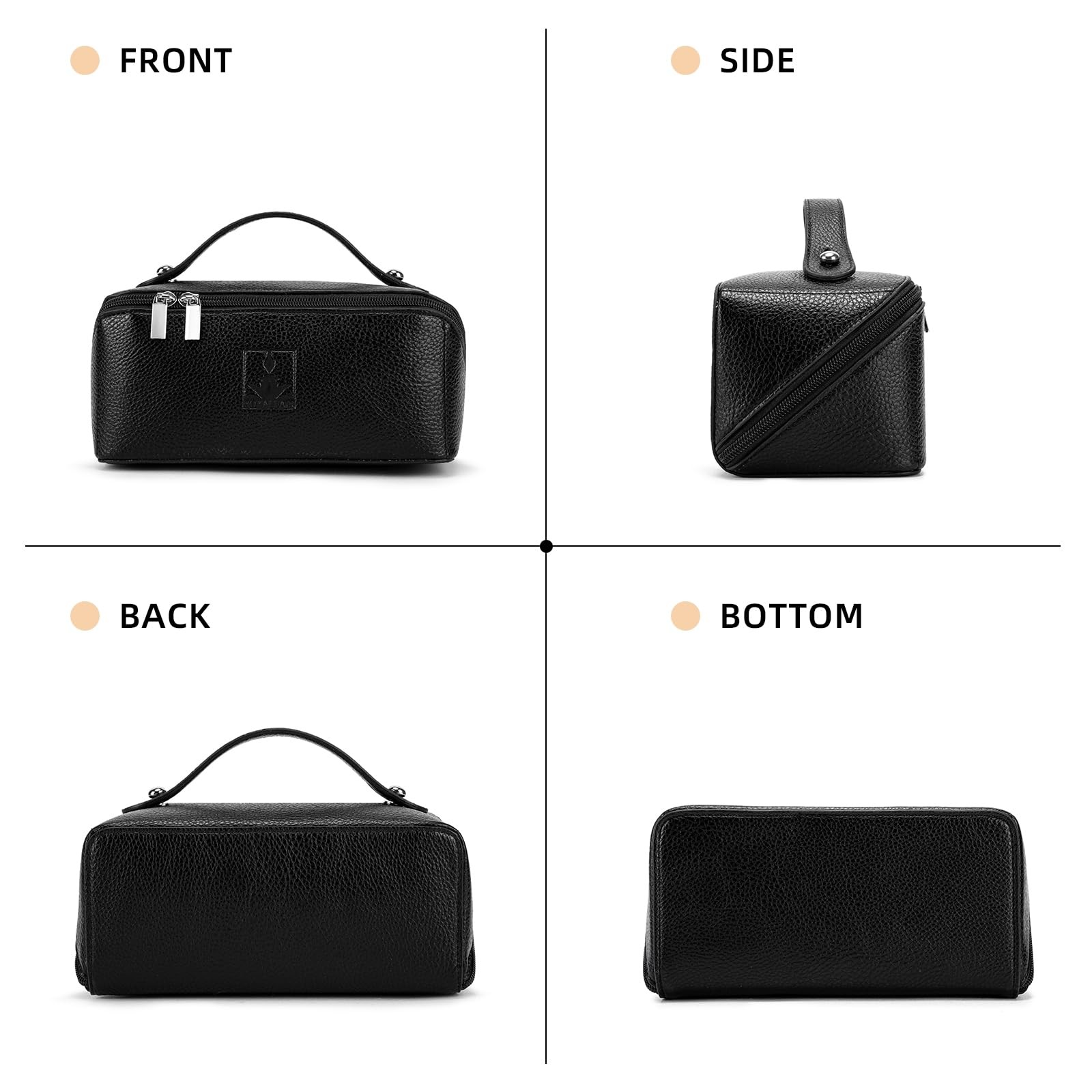 ROYALFAIR Travel Makeup Bag,Large Capacity Cosmetic Bags for Women, PU Black