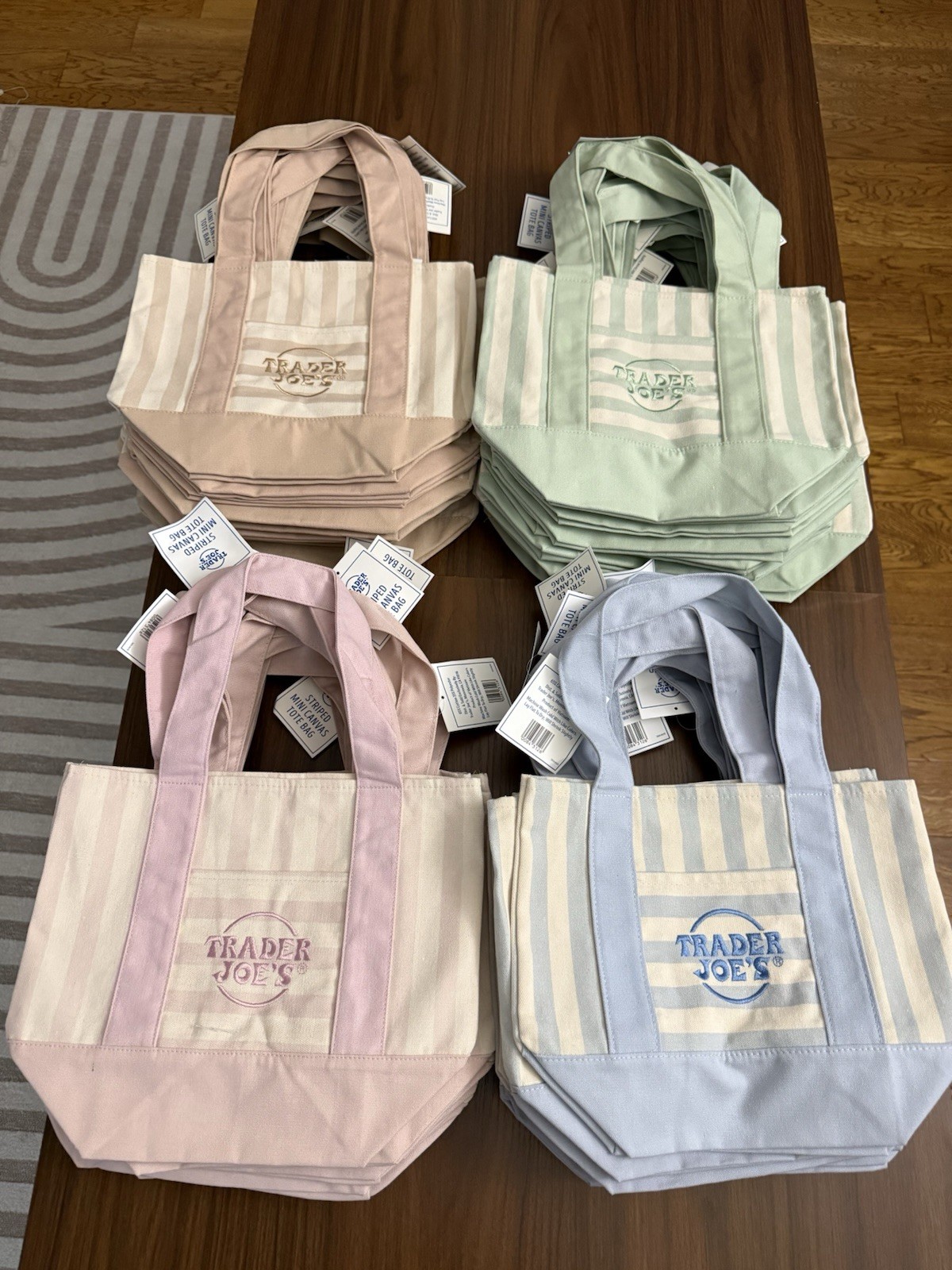 Trader Joe’s Mini Pastel Stripe Canvas Tote Bag Limited Edition Set Of 4