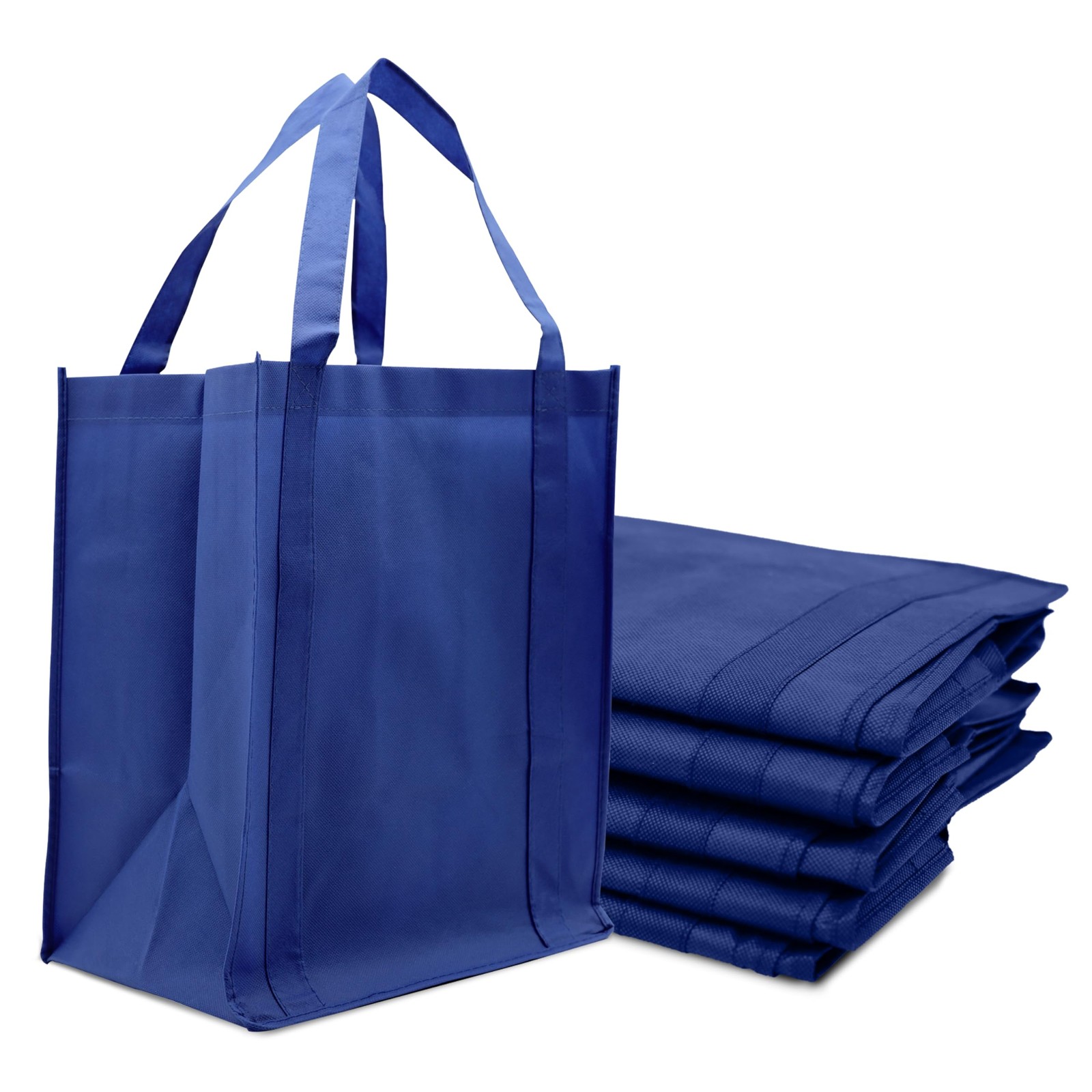 Novel Box 5 Pack Royal Blue Non-Woven Reusable Reinforced Grocery Tote Bags 1…