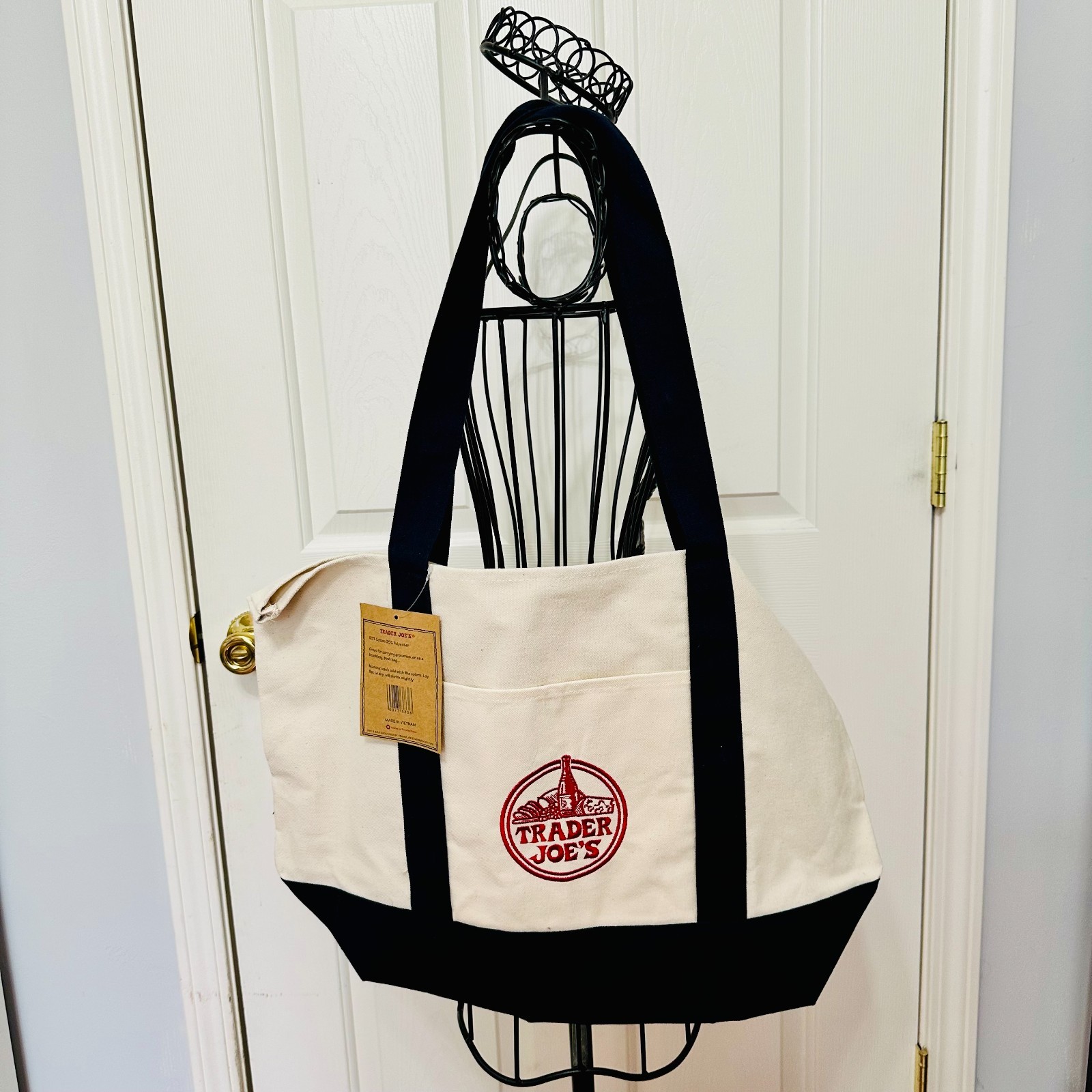 VIRAL TIKTOK TRADER JOE’S LARGE CANVAS REUSABLE TOTE UNISEX LIMTED EDITION BLACK