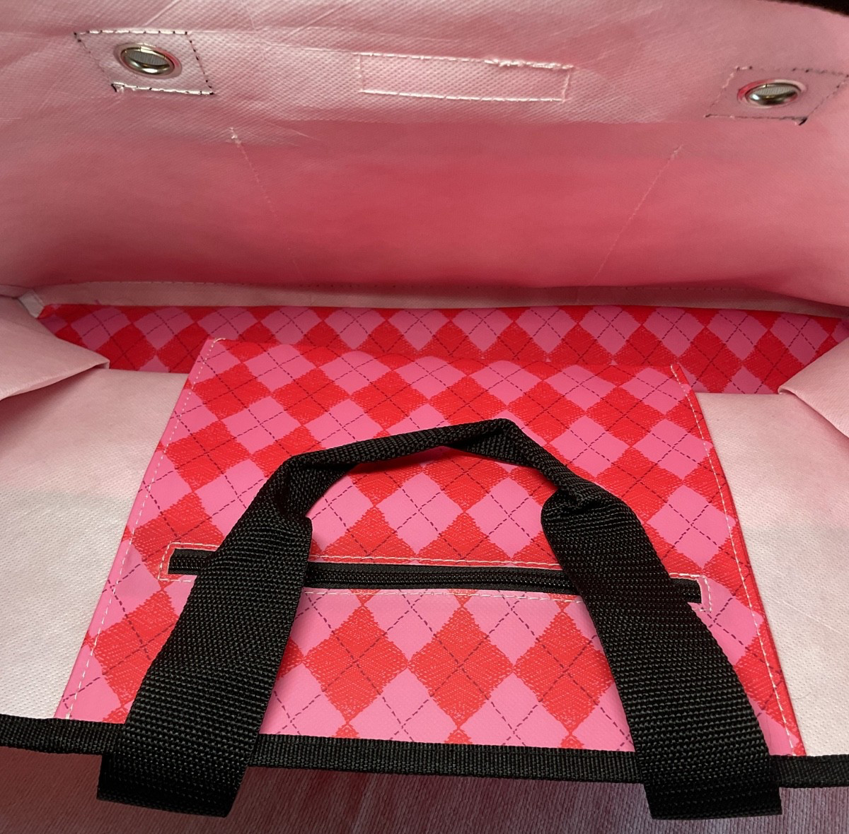Scout THE BJ BAG POCKET TOTE 19.5 X 14 X 8.5 PINK ARGYLE NWT