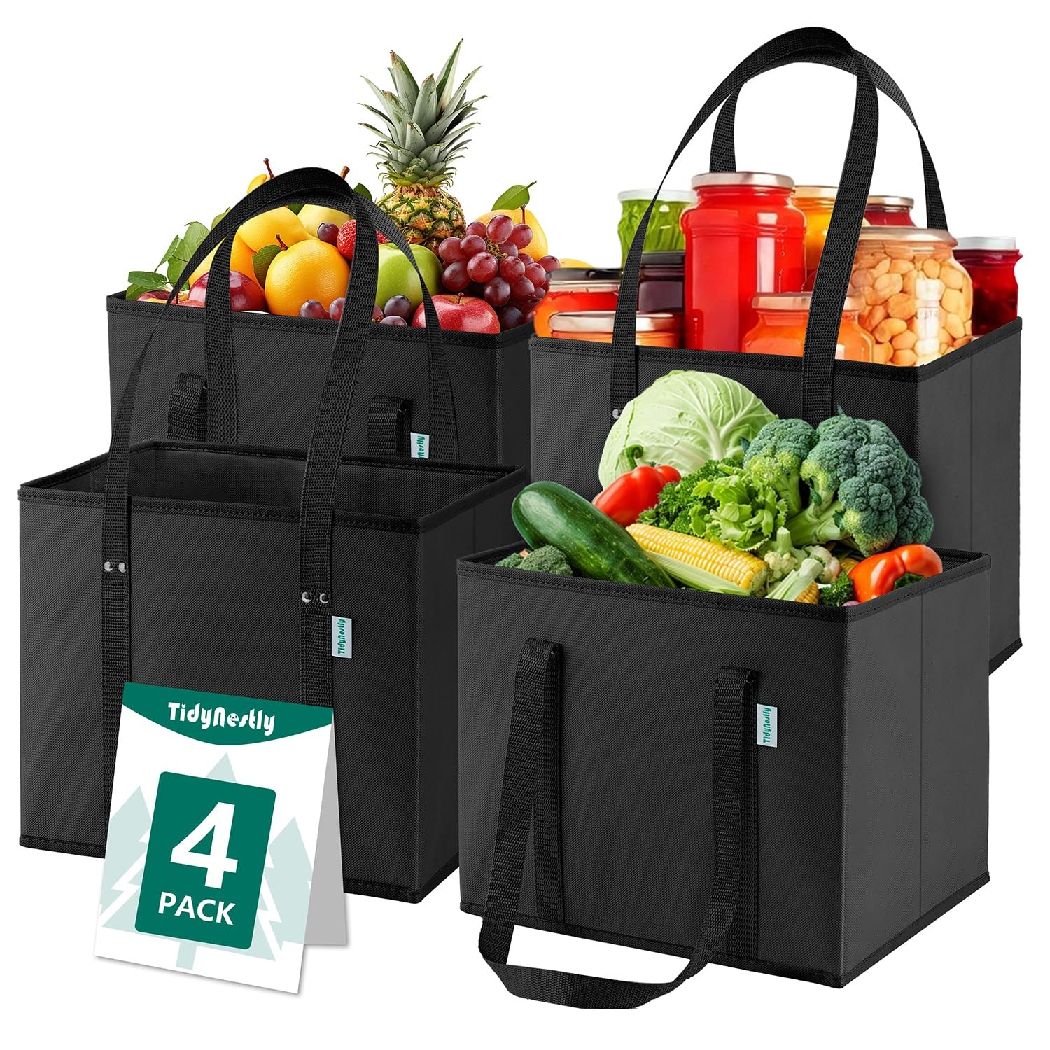 Reusable Grocery Bags Foldable 4-Pk, Heavy Duty Large Reusable Shopping Bags …