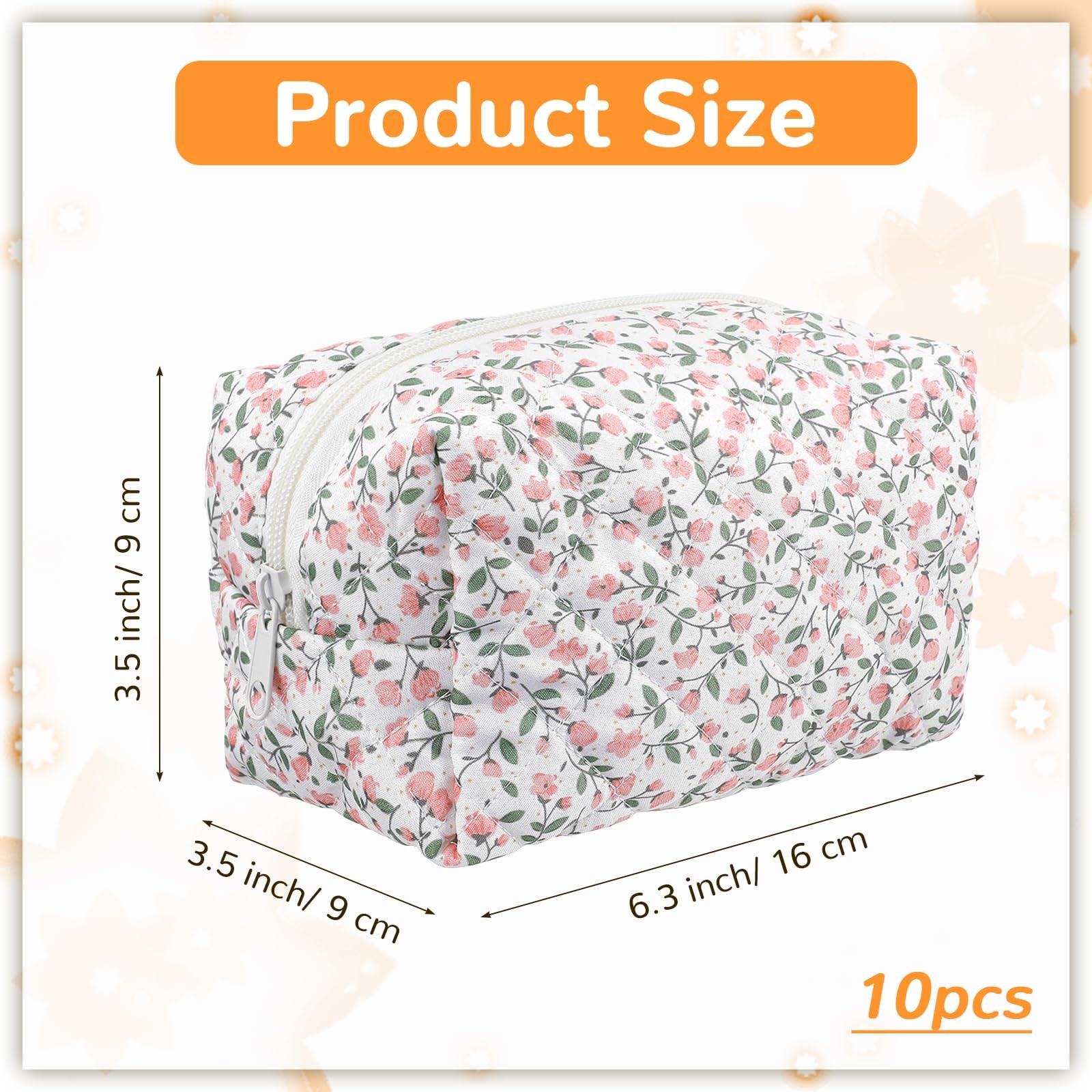 Caeuiciw 10 Pcs Cotton Quilted Makeup Bag Bulk Floral As shown in the figure