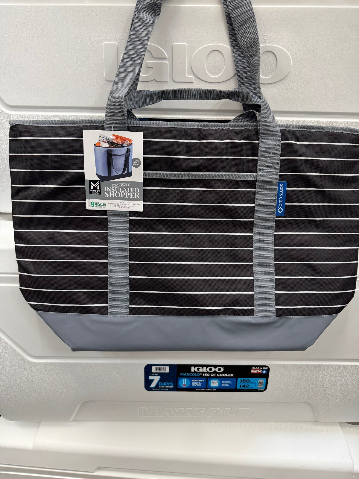 Sam’s Club Cooler Tote 25×17 Insulated Shopping Bag Shopper Striped BLACK RARE